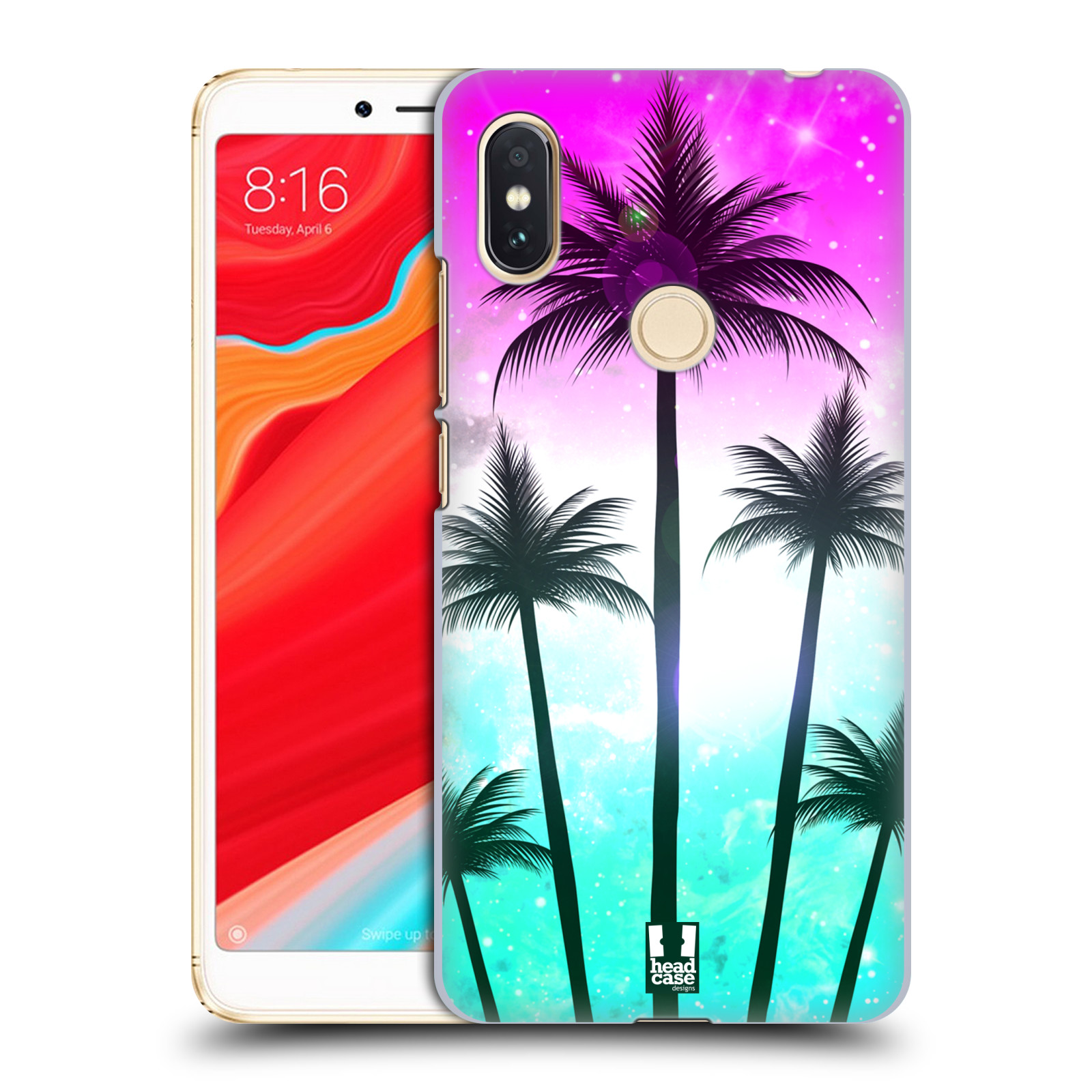 HEAD CASE plastový obal na mobil Xiaomi Redmi S2 vzor Kreslený motiv silueta moře a palmy RŮŽOVÁ A TYRKYS