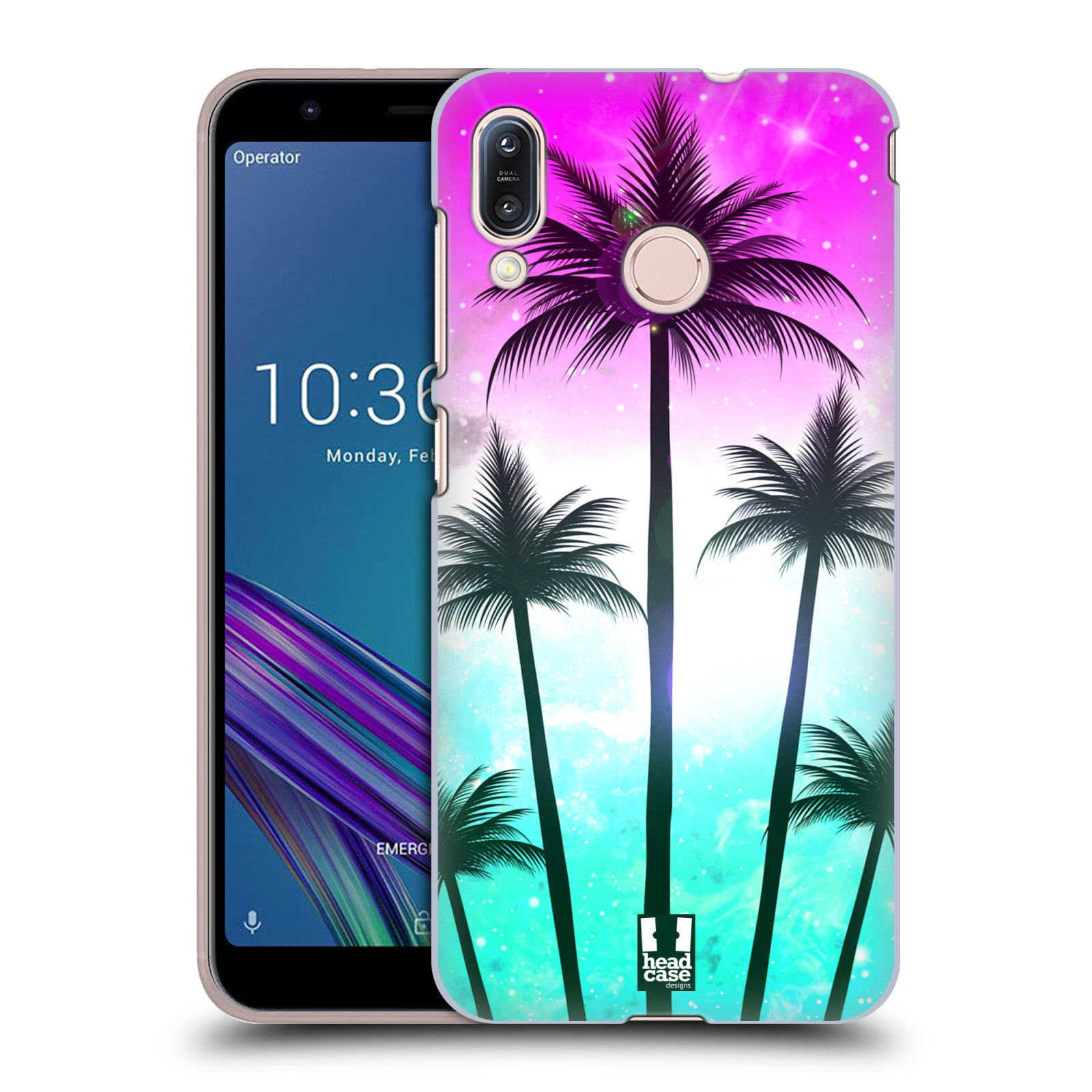 Pouzdro na mobil Asus Zenfone Max M1 (ZB555KL) - HEAD CASE - vzor Kreslený motiv silueta moře a palmy RŮŽOVÁ A TYRKYS