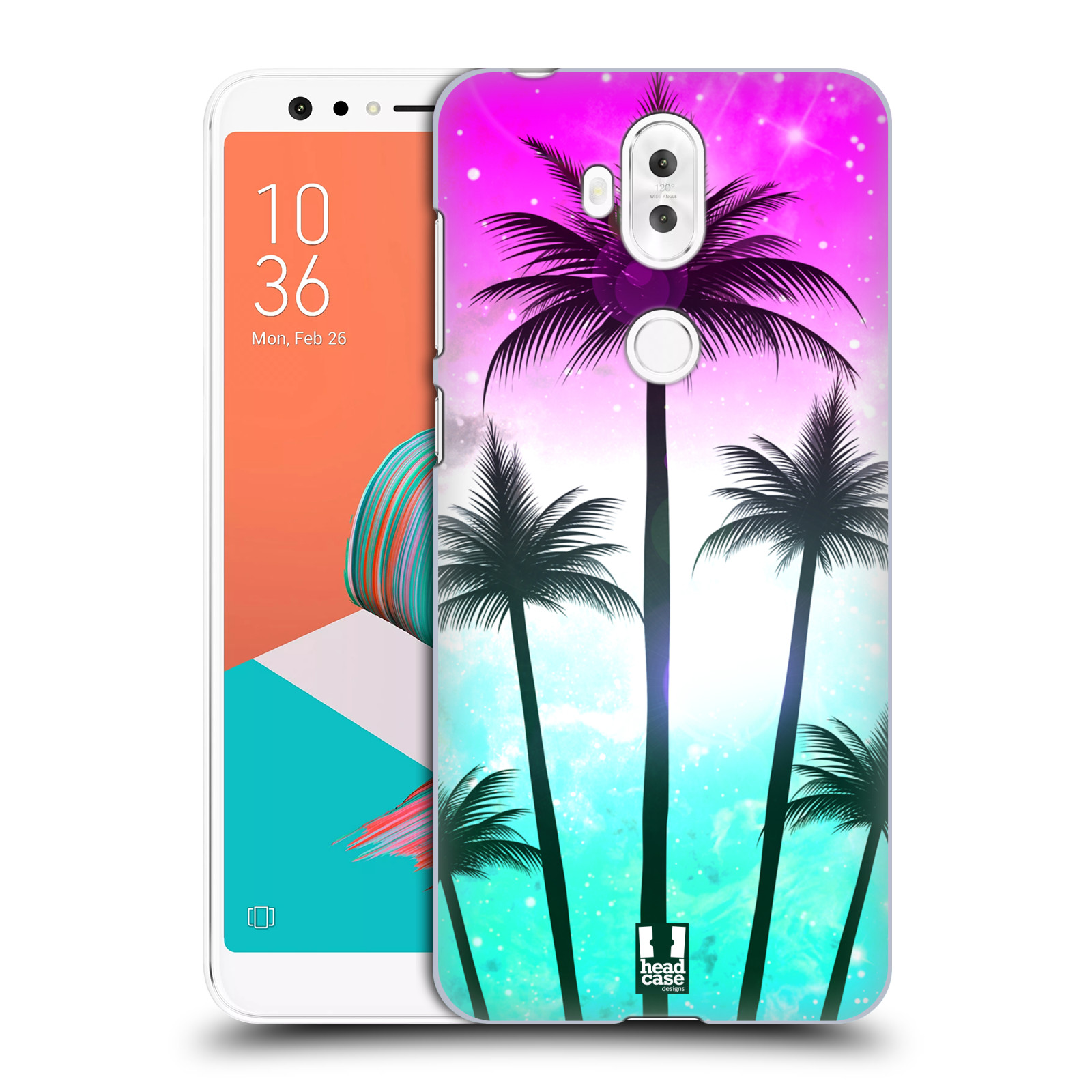HEAD CASE plastový obal na mobil Asus Zenfone 5 LITE ZC600KL vzor Kreslený motiv silueta moře a palmy RŮŽOVÁ A TYRKYS