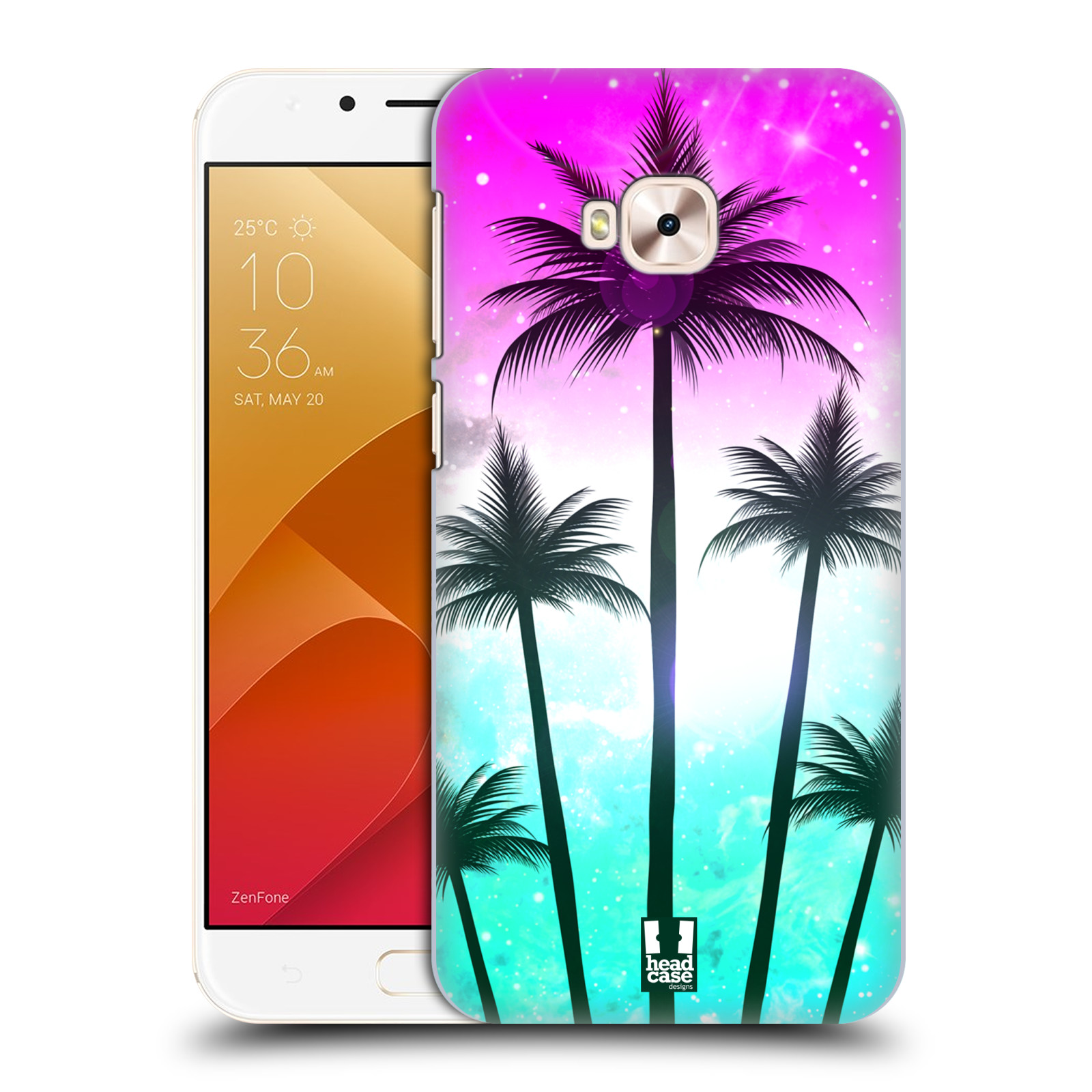 HEAD CASE plastový obal na mobil Asus Zenfone 4 Selfie Pro ZD552KL vzor Kreslený motiv silueta moře a palmy RŮŽOVÁ A TYRKYS