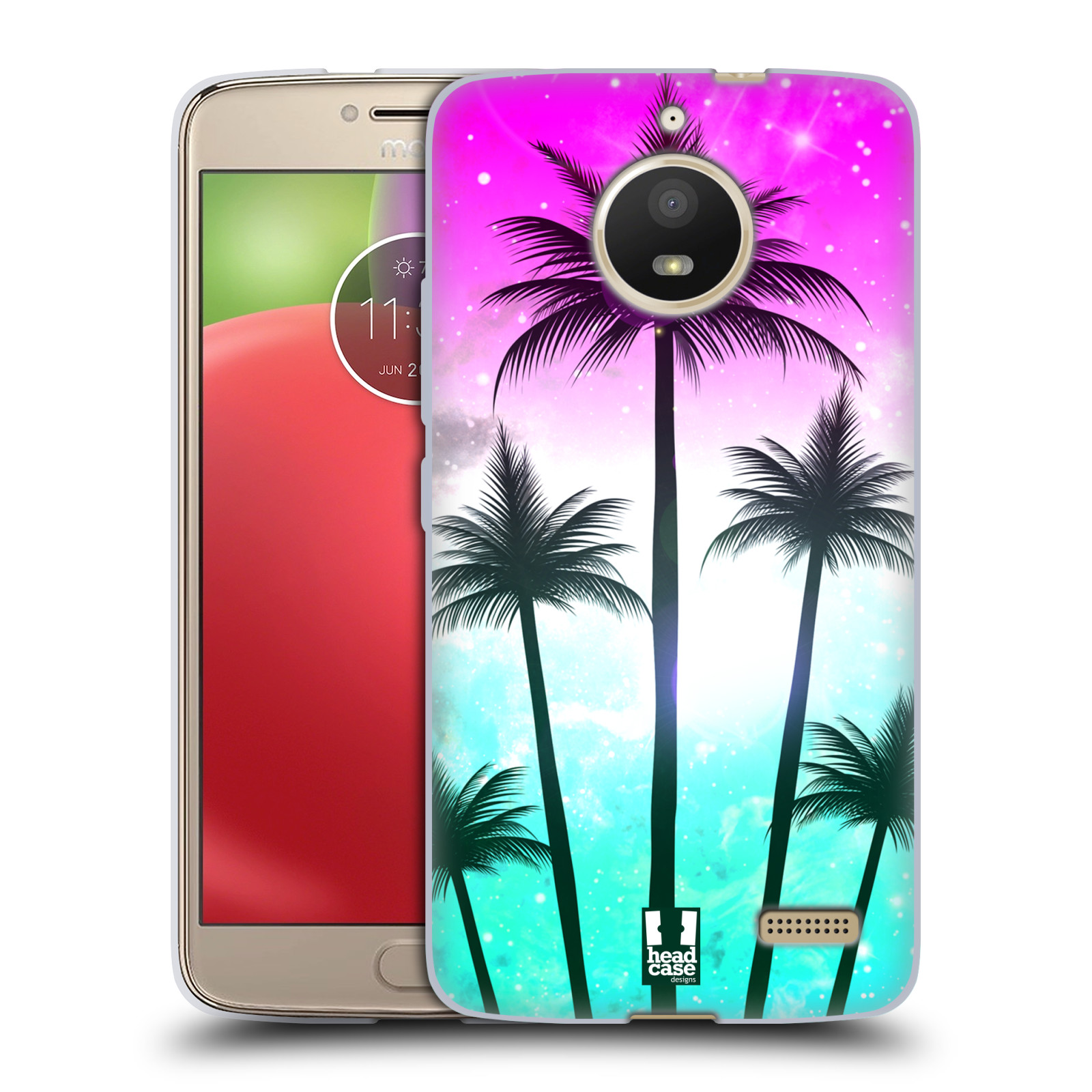 HEAD CASE silikonový obal na mobil Lenovo Moto E4 vzor Kreslený motiv silueta moře a palmy RŮŽOVÁ A TYRKYS