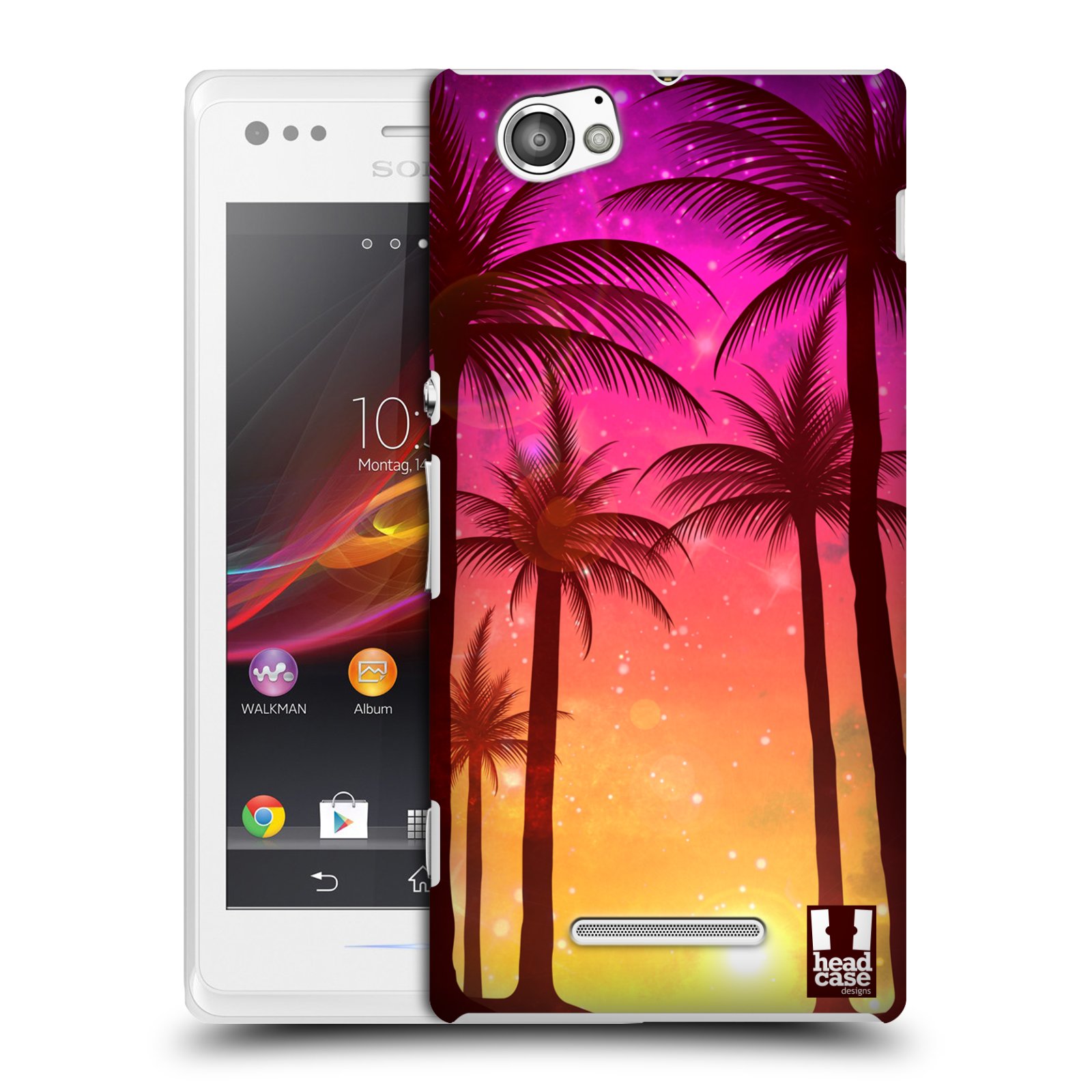 HEAD CASE plastový obal na mobil Sony Xperia M vzor Kreslený motiv silueta moře a palmy RŮŽOVÁ