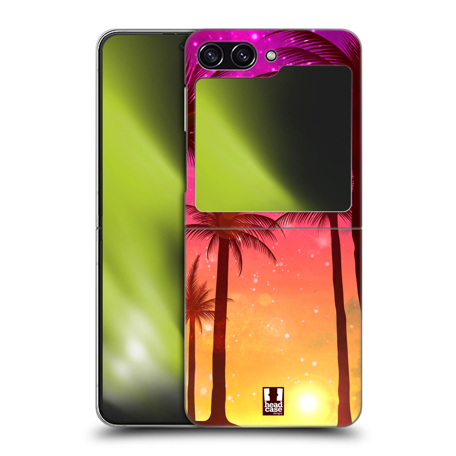 Plastový obal HEAD CASE na mobil Samsung Galaxy Z Flip 5 vzor Kreslený motiv silueta moře a palmy RŮŽOVÁ