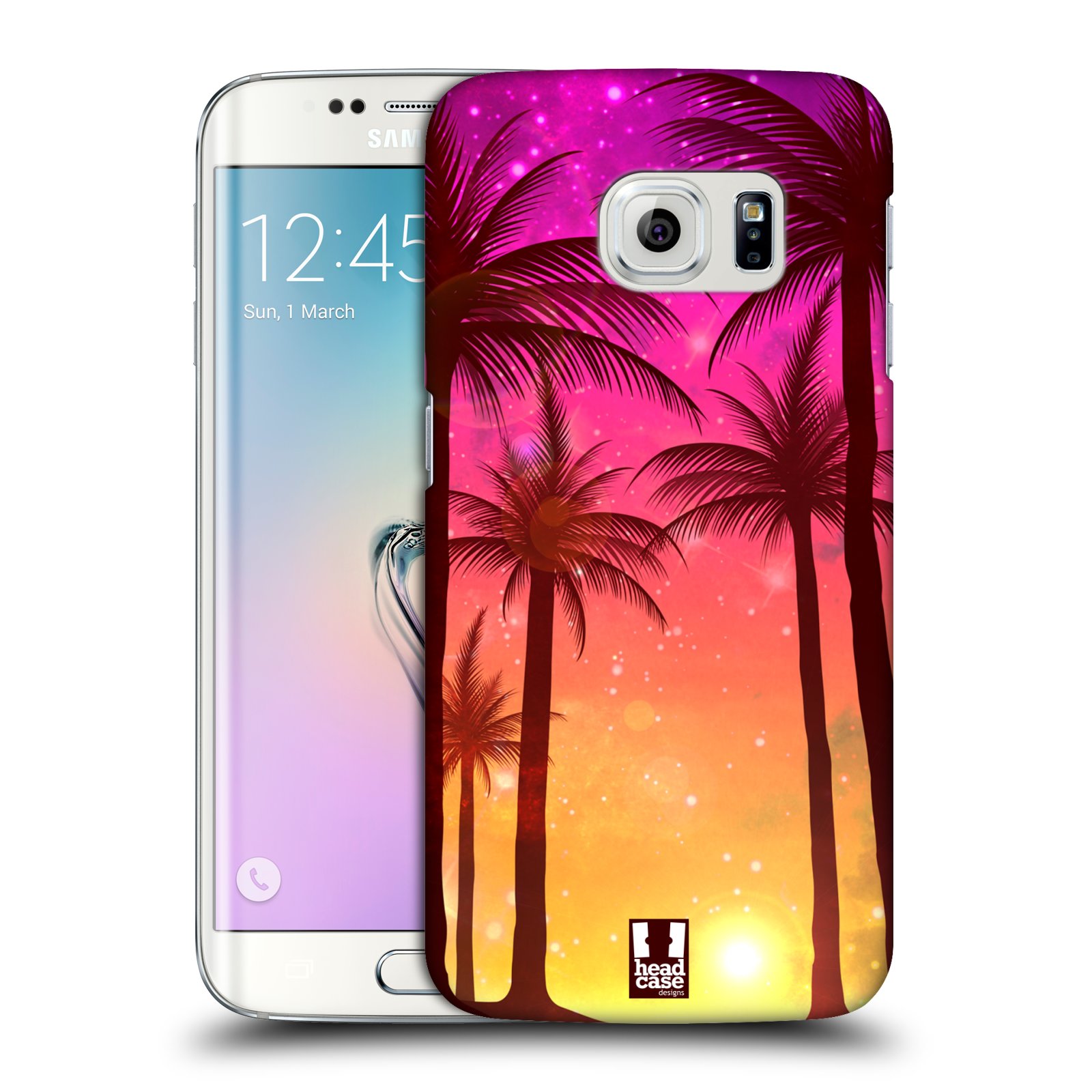 HEAD CASE plastový obal na mobil SAMSUNG Galaxy S6 EDGE (G9250, G925, G925F) vzor Kreslený motiv silueta moře a palmy RŮŽOVÁ