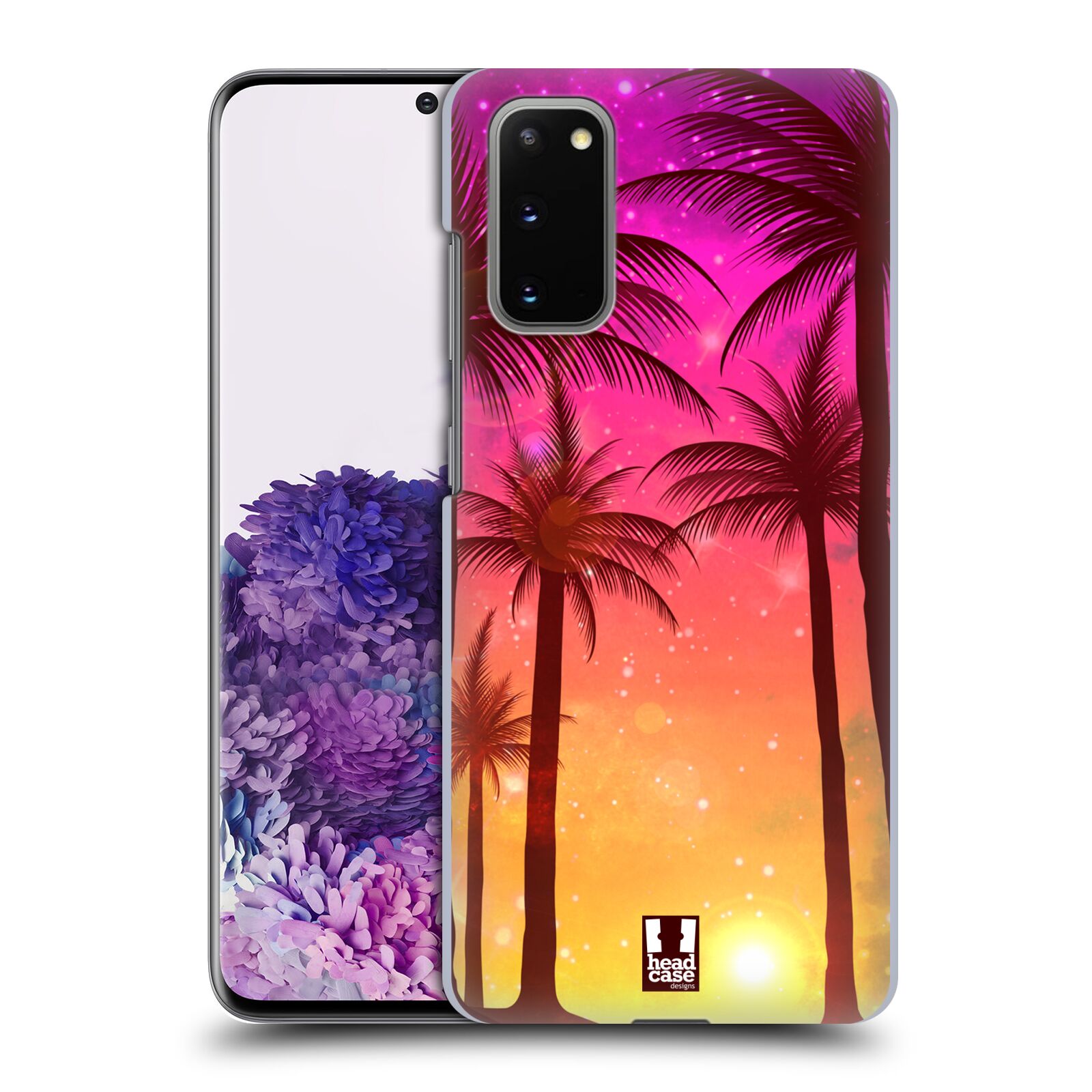 Pouzdro na mobil Samsung Galaxy S20 - HEAD CASE - vzor Kreslený motiv silueta moře a palmy RŮŽOVÁ