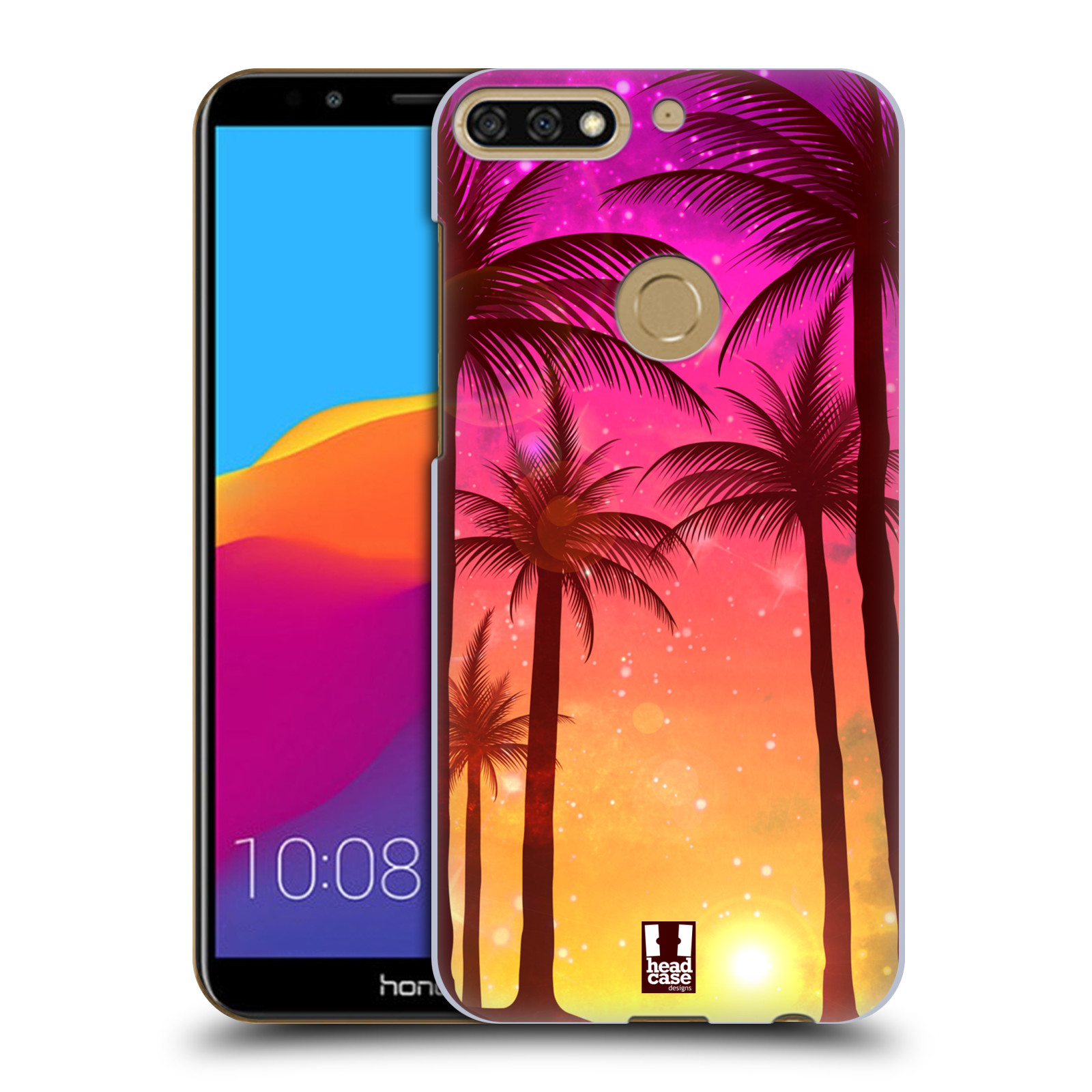 HEAD CASE plastový obal na mobil Honor 7c vzor Kreslený motiv silueta moře a palmy RŮŽOVÁ