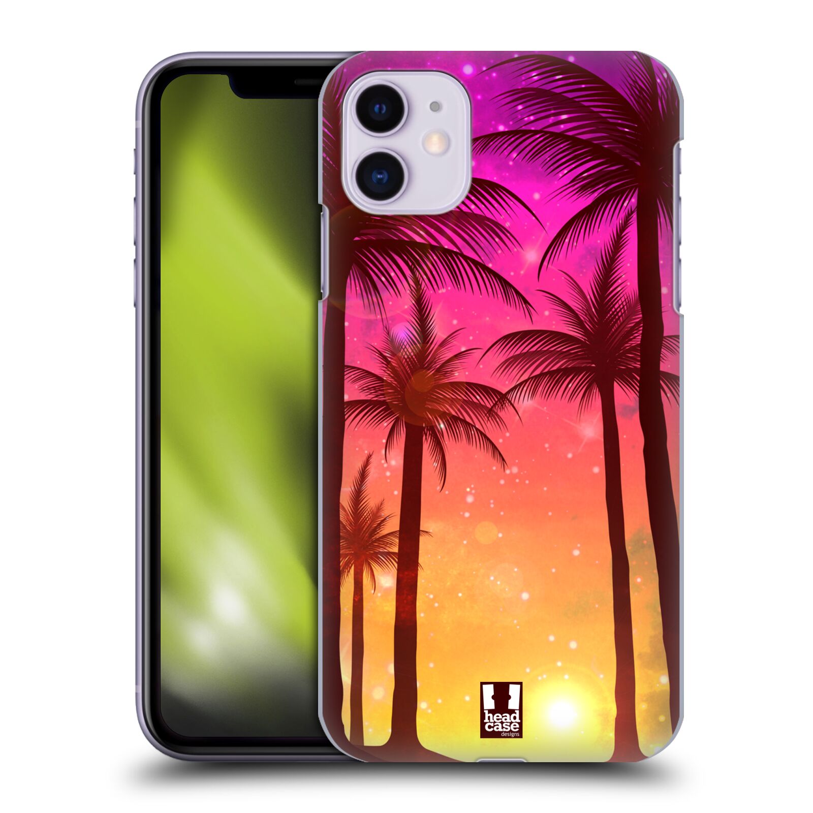 Pouzdro na mobil Apple Iphone 11 - HEAD CASE - vzor Kreslený motiv silueta moře a palmy RŮŽOVÁ