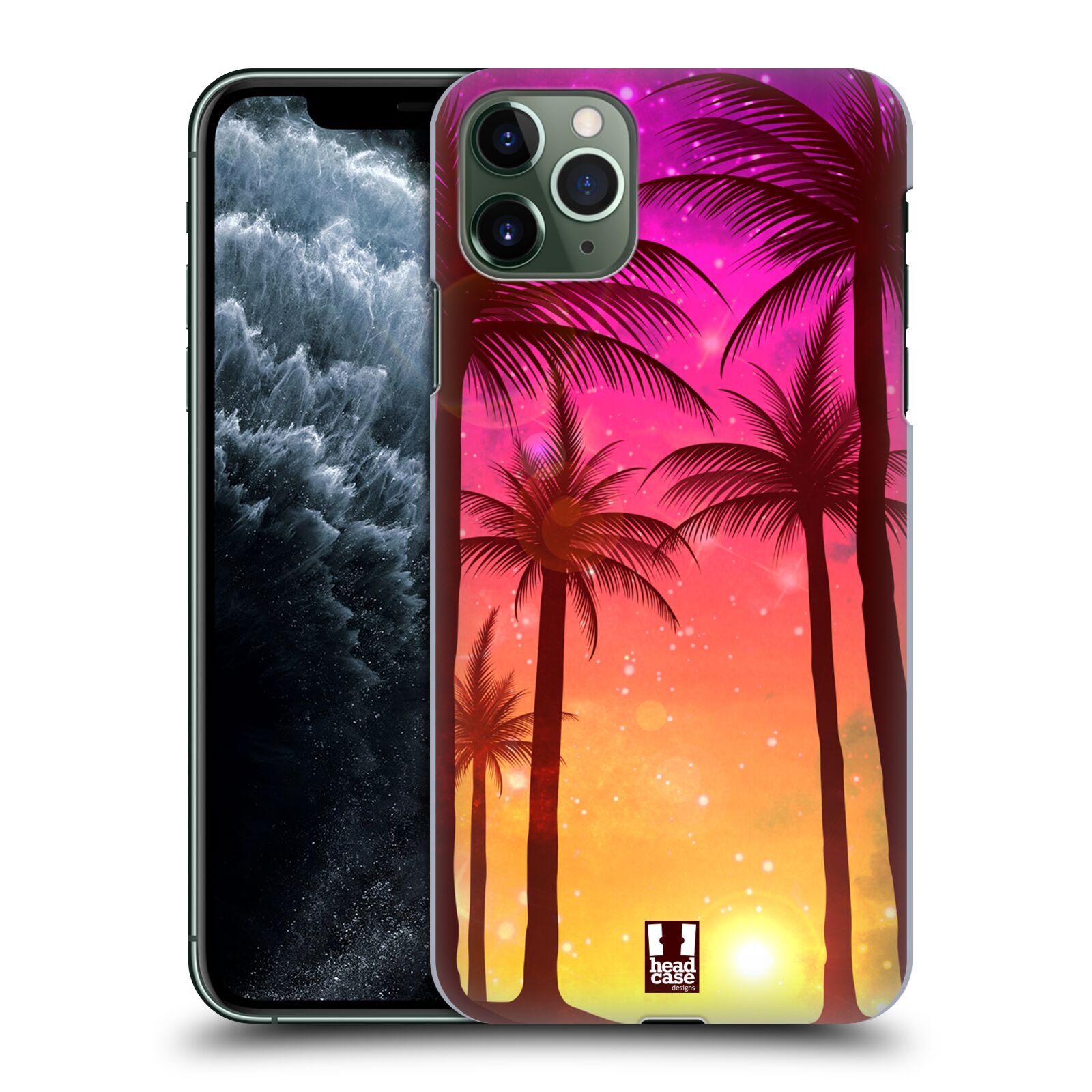 Pouzdro na mobil Apple Iphone 11 PRO MAX - HEAD CASE - vzor Kreslený motiv silueta moře a palmy RŮŽOVÁ