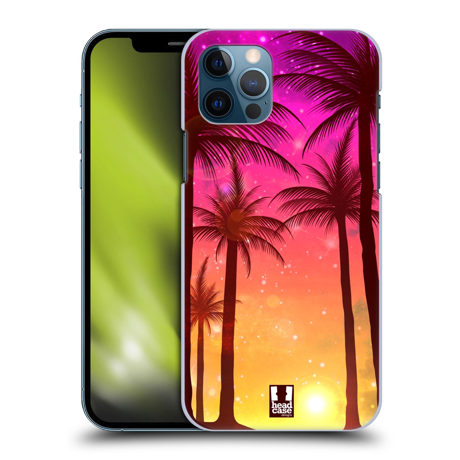 HEAD CASE plastový obal na mobil Apple Iphone 12 / Iphone 12 PRO vzor Kreslený motiv silueta moře a palmy RŮŽOVÁ