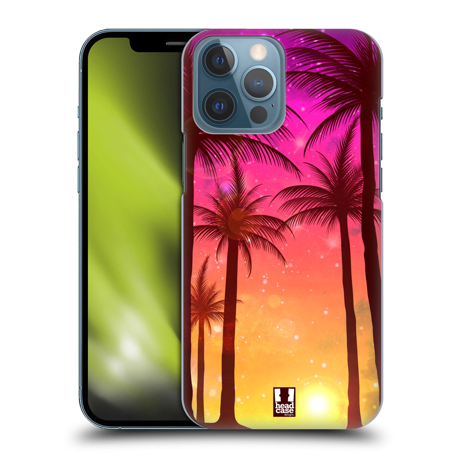 Plastový obal HEAD CASE na mobil Apple Iphone 13 PRO MAX vzor Kreslený motiv silueta moře a palmy RŮŽOVÁ