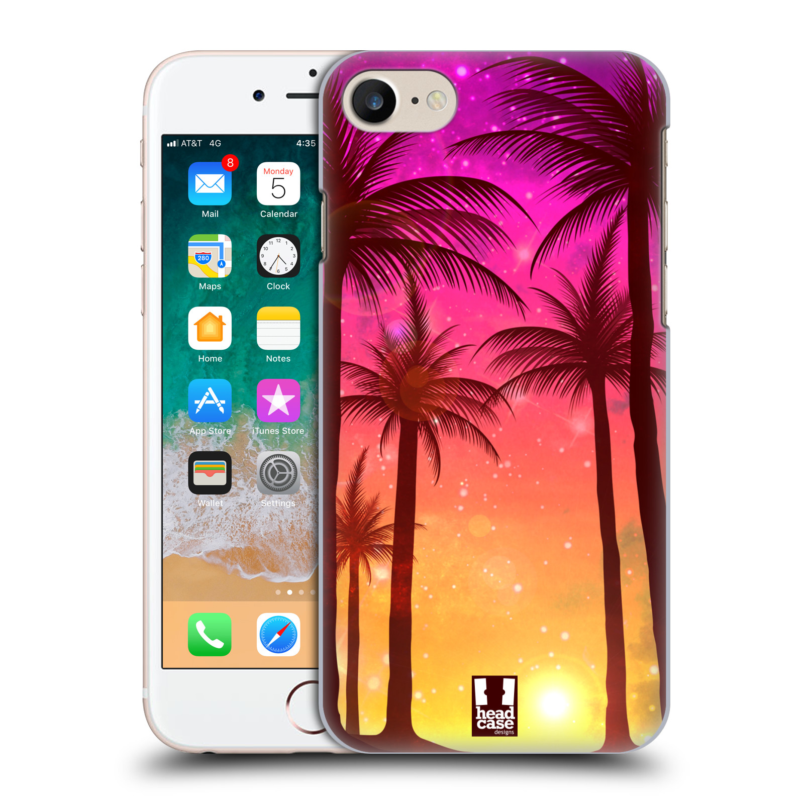 HEAD CASE plastový obal na mobil Apple Iphone 7 vzor Kreslený motiv silueta moře a palmy RŮŽOVÁ