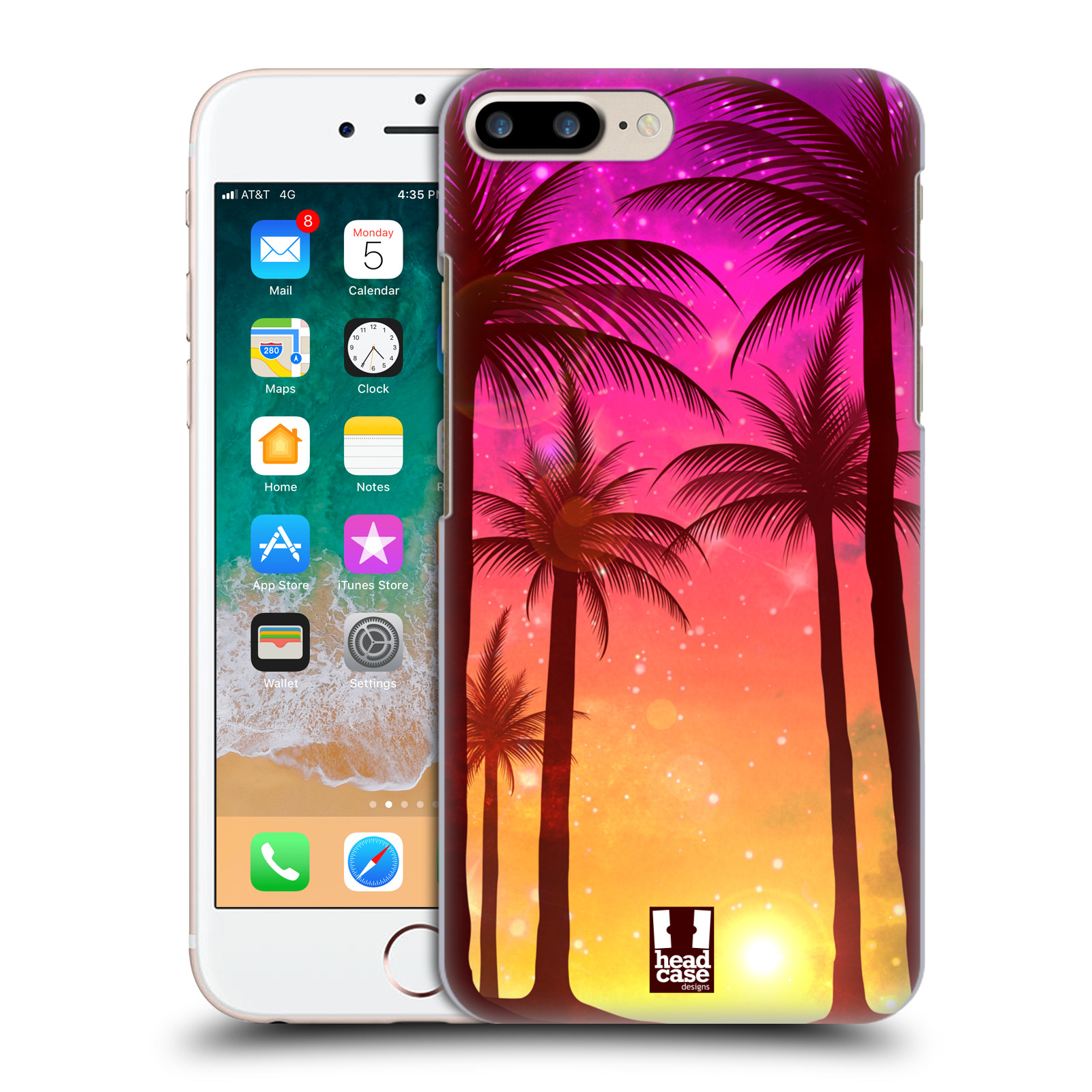 Plastové pouzdro pro mobil Apple Iphone 8 PLUS vzor Kreslený motiv silueta moře a palmy RŮŽOVÁ