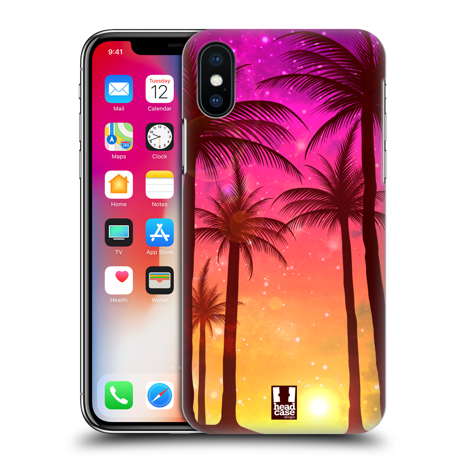 HEAD CASE plastový obal na mobil Apple Iphone X / XS vzor Kreslený motiv silueta moře a palmy RŮŽOVÁ