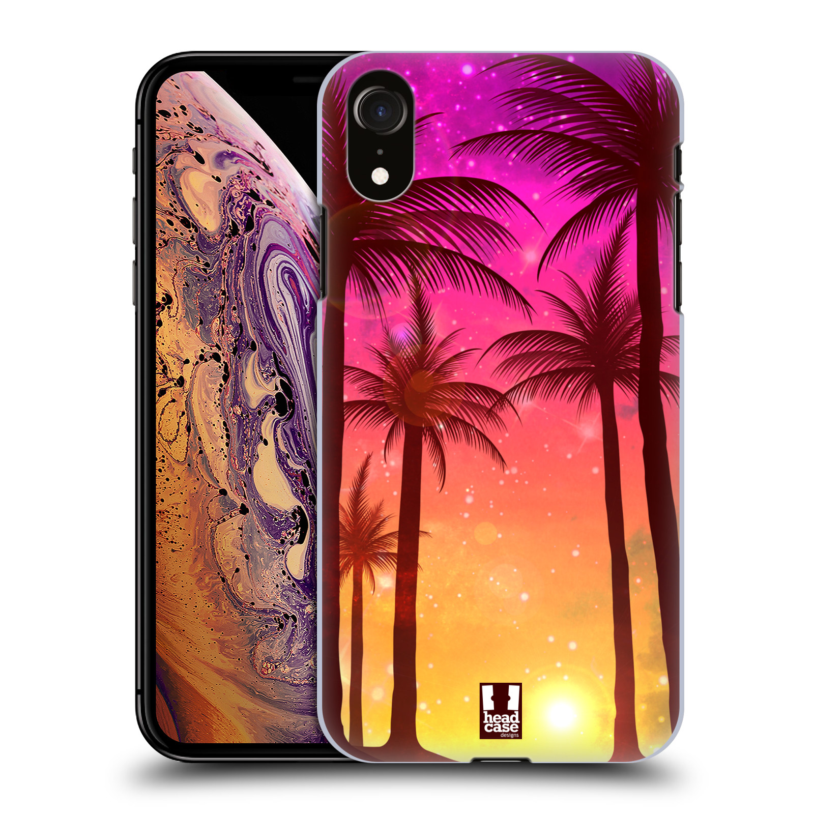 HEAD CASE plastový obal na mobil Apple Iphone XR vzor Kreslený motiv silueta moře a palmy RŮŽOVÁ