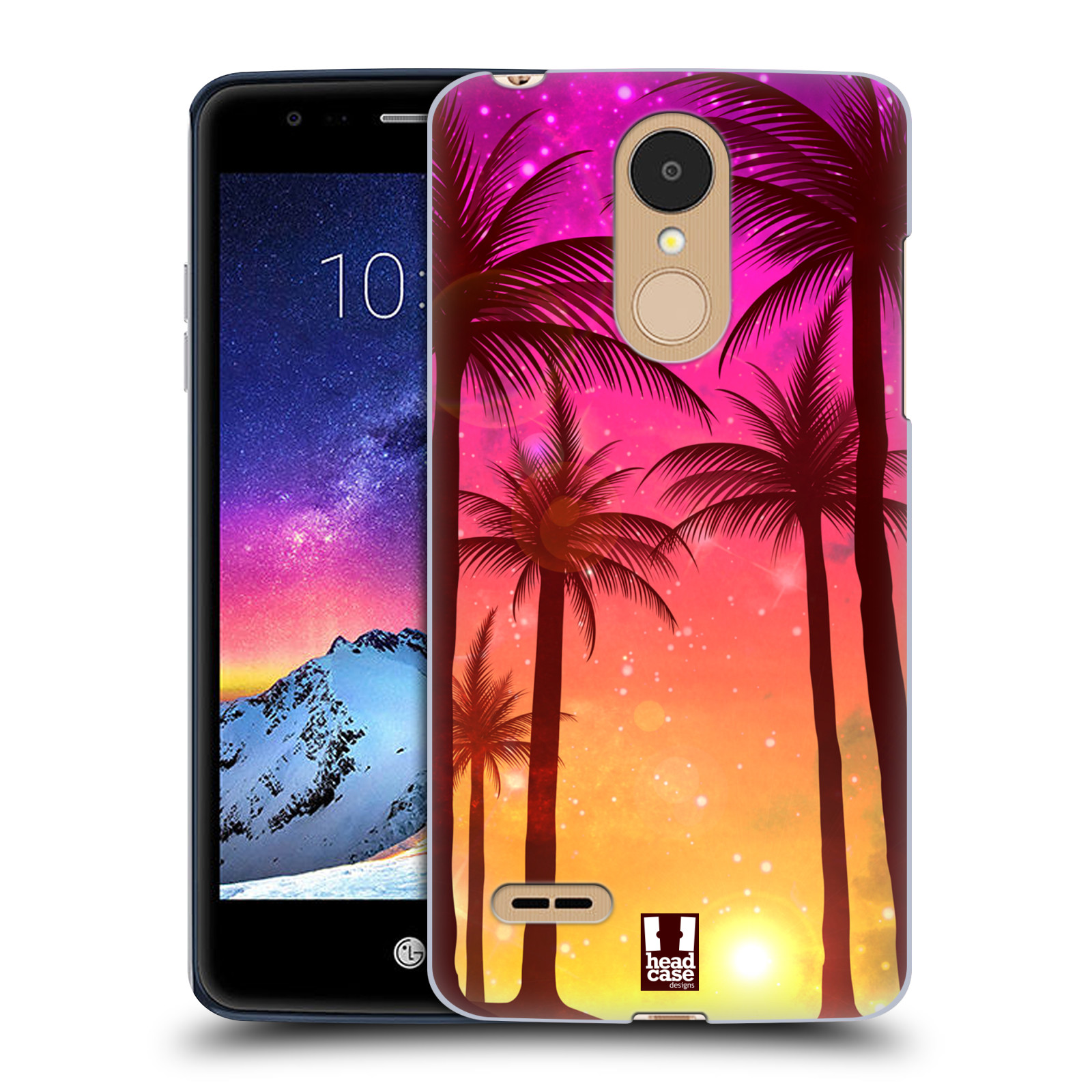 HEAD CASE plastový obal na mobil LG K9 / K8 2018 vzor Kreslený motiv silueta moře a palmy RŮŽOVÁ