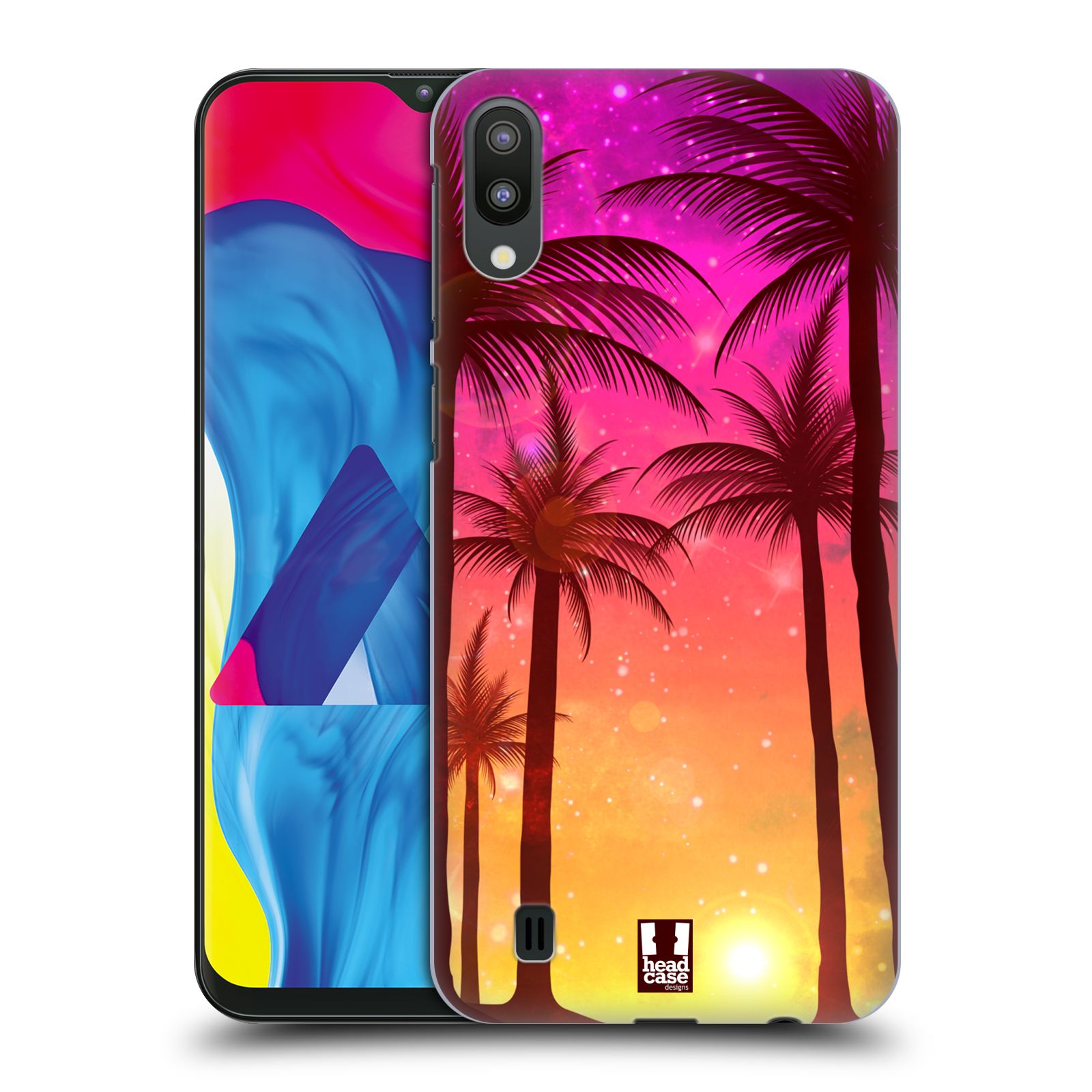 Plastový obal HEAD CASE na mobil Samsung Galaxy M10 vzor Kreslený motiv silueta moře a palmy RŮŽOVÁ