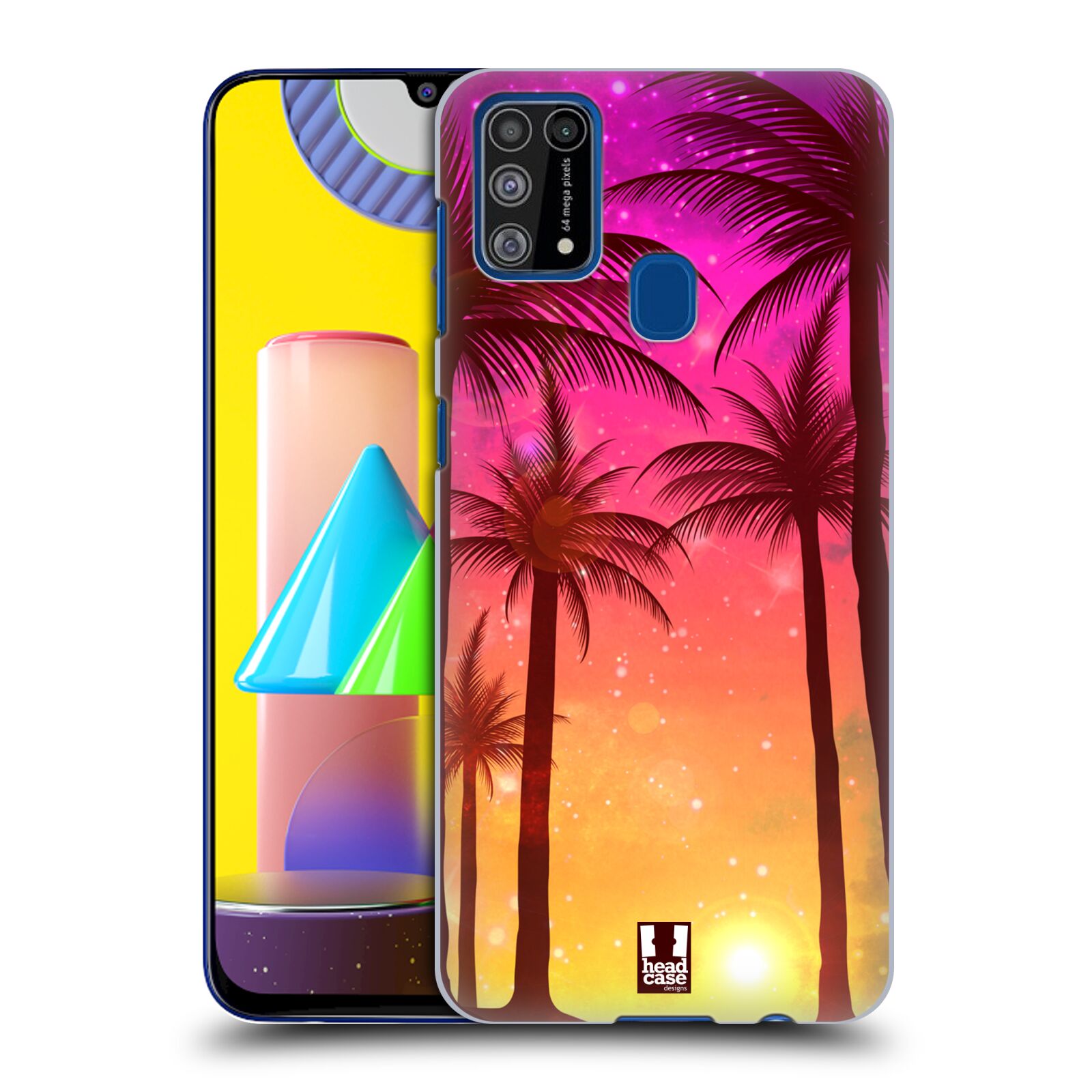 Plastový obal HEAD CASE na mobil Samsung Galaxy M31 vzor Kreslený motiv silueta moře a palmy RŮŽOVÁ