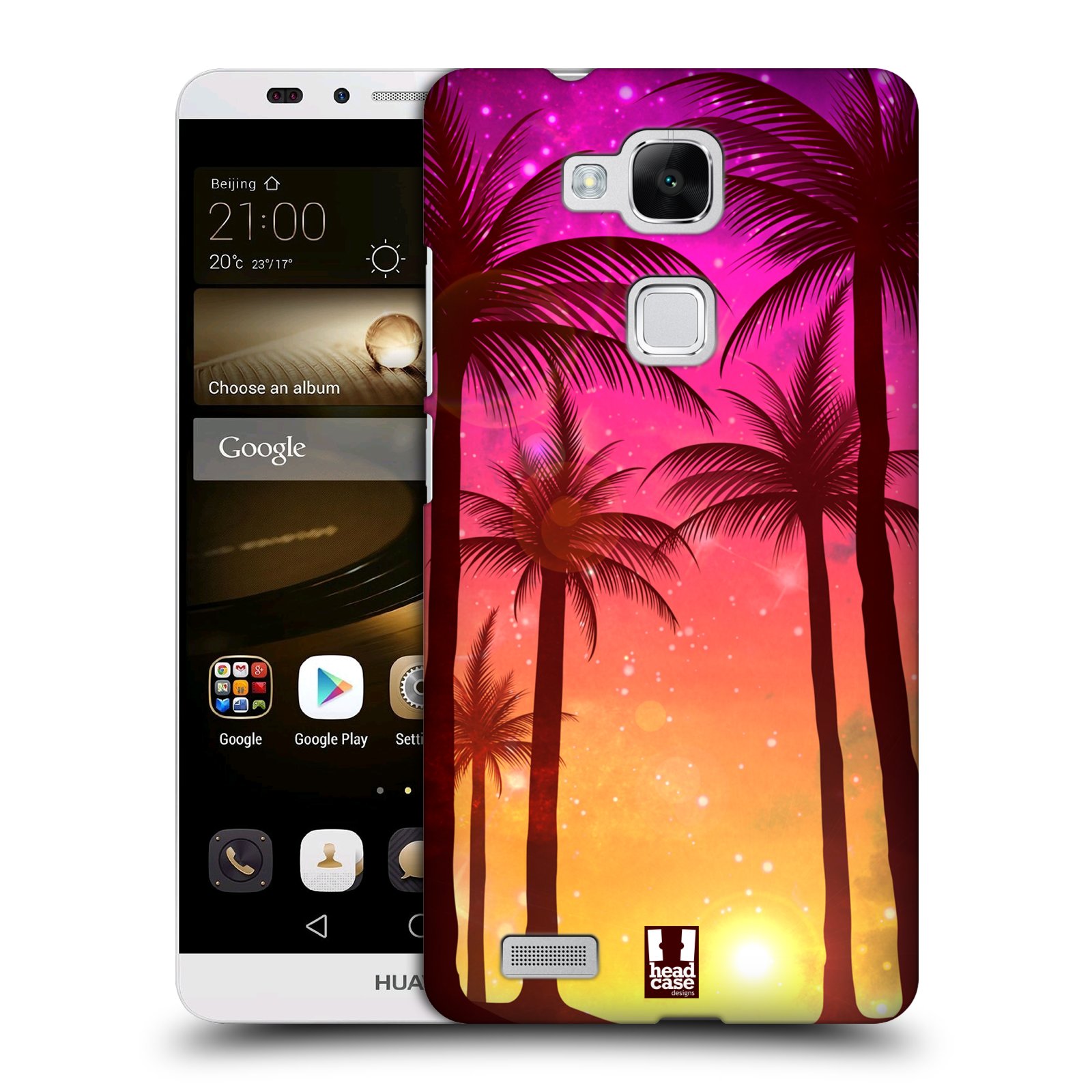 HEAD CASE plastový obal na mobil Huawei Mate 7 vzor Kreslený motiv silueta moře a palmy RŮŽOVÁ