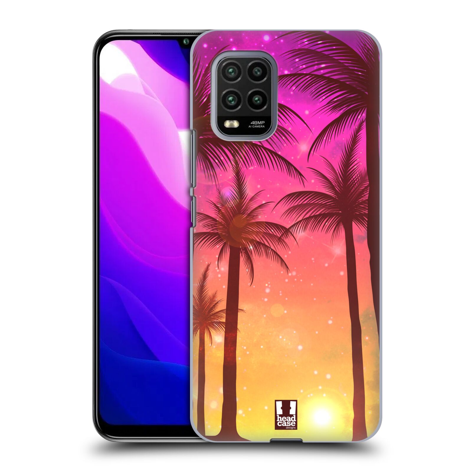 Zadní kryt, obal na mobil Xiaomi Mi 10 LITE vzor Kreslený motiv silueta moře a palmy RŮŽOVÁ
