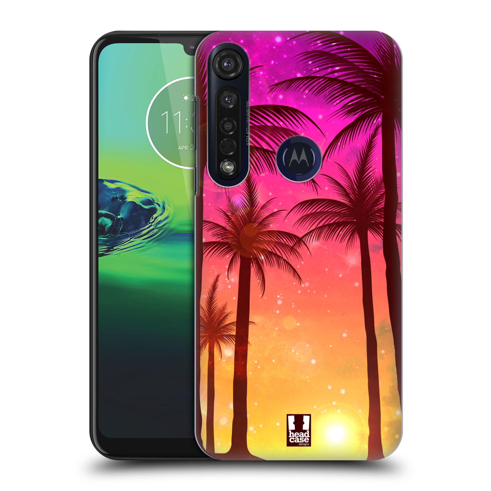 Pouzdro na mobil Motorola Moto G8 PLUS - HEAD CASE - vzor Kreslený motiv silueta moře a palmy RŮŽOVÁ