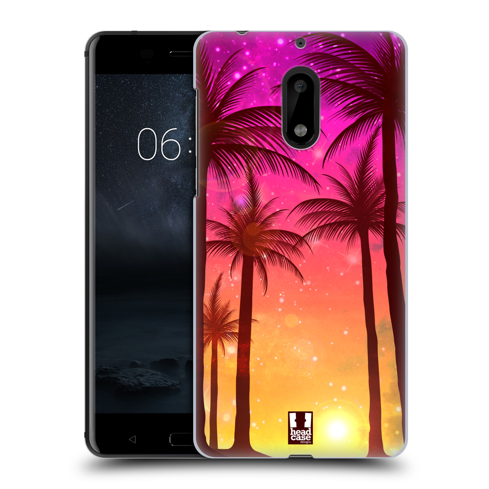 HEAD CASE plastový obal na mobil Nokia 6 vzor Kreslený motiv silueta moře a palmy RŮŽOVÁ