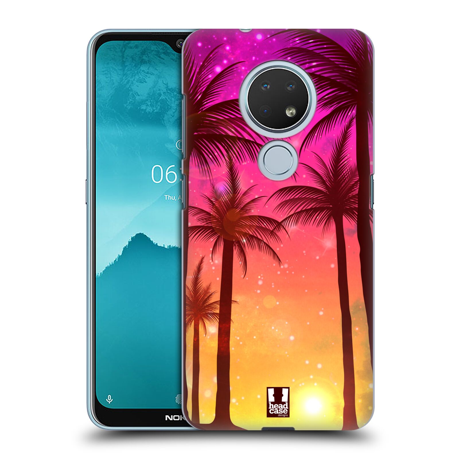 Pouzdro na mobil Nokia 6.2 - HEAD CASE - vzor Kreslený motiv silueta moře a palmy RŮŽOVÁ