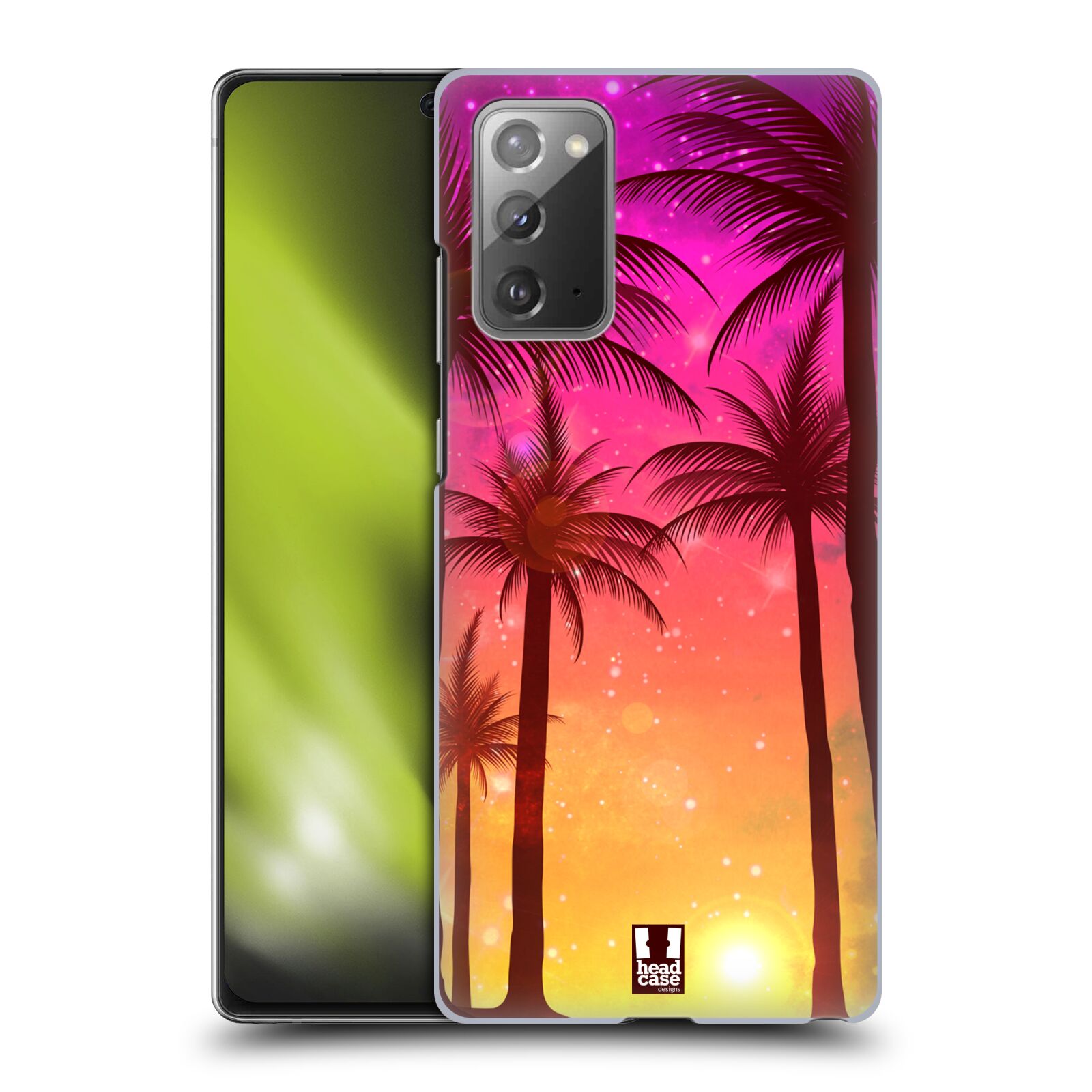 Plastový obal HEAD CASE na mobil Samsung Galaxy Note 20 vzor Kreslený motiv silueta moře a palmy RŮŽOVÁ