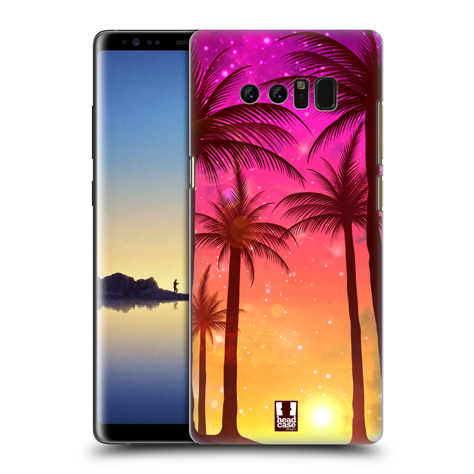 HEAD CASE plastový obal na mobil Samsung Galaxy Note 8 vzor Kreslený motiv silueta moře a palmy RŮŽOVÁ