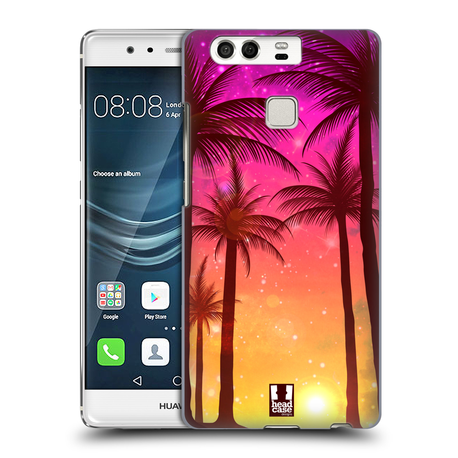 HEAD CASE plastový obal na mobil Huawei P9 / P9 DUAL SIM vzor Kreslený motiv silueta moře a palmy RŮŽOVÁ