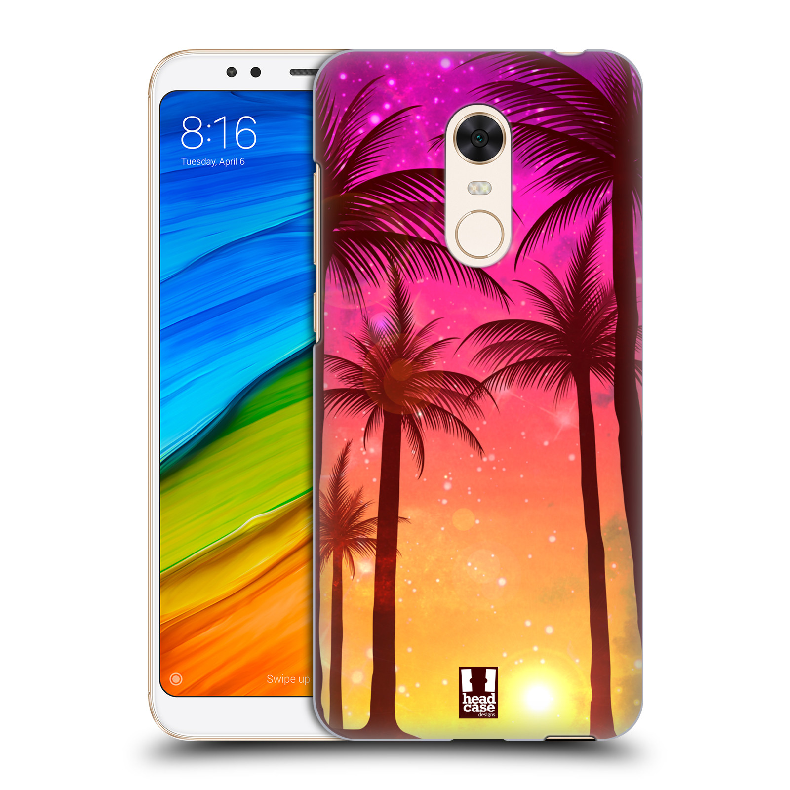 HEAD CASE plastový obal na mobil Xiaomi Redmi 5 PLUS vzor Kreslený motiv silueta moře a palmy RŮŽOVÁ