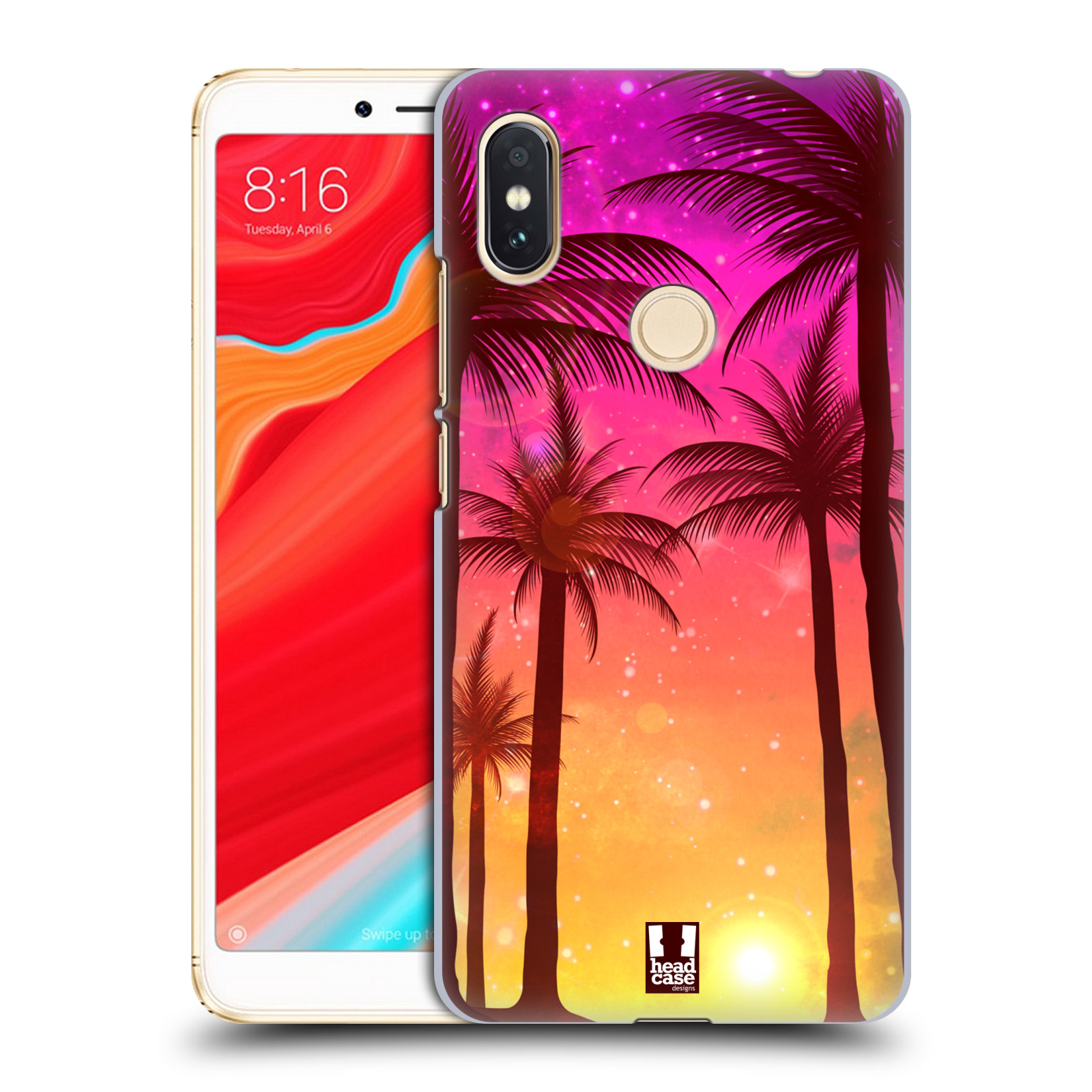 HEAD CASE plastový obal na mobil Xiaomi Redmi S2 vzor Kreslený motiv silueta moře a palmy RŮŽOVÁ