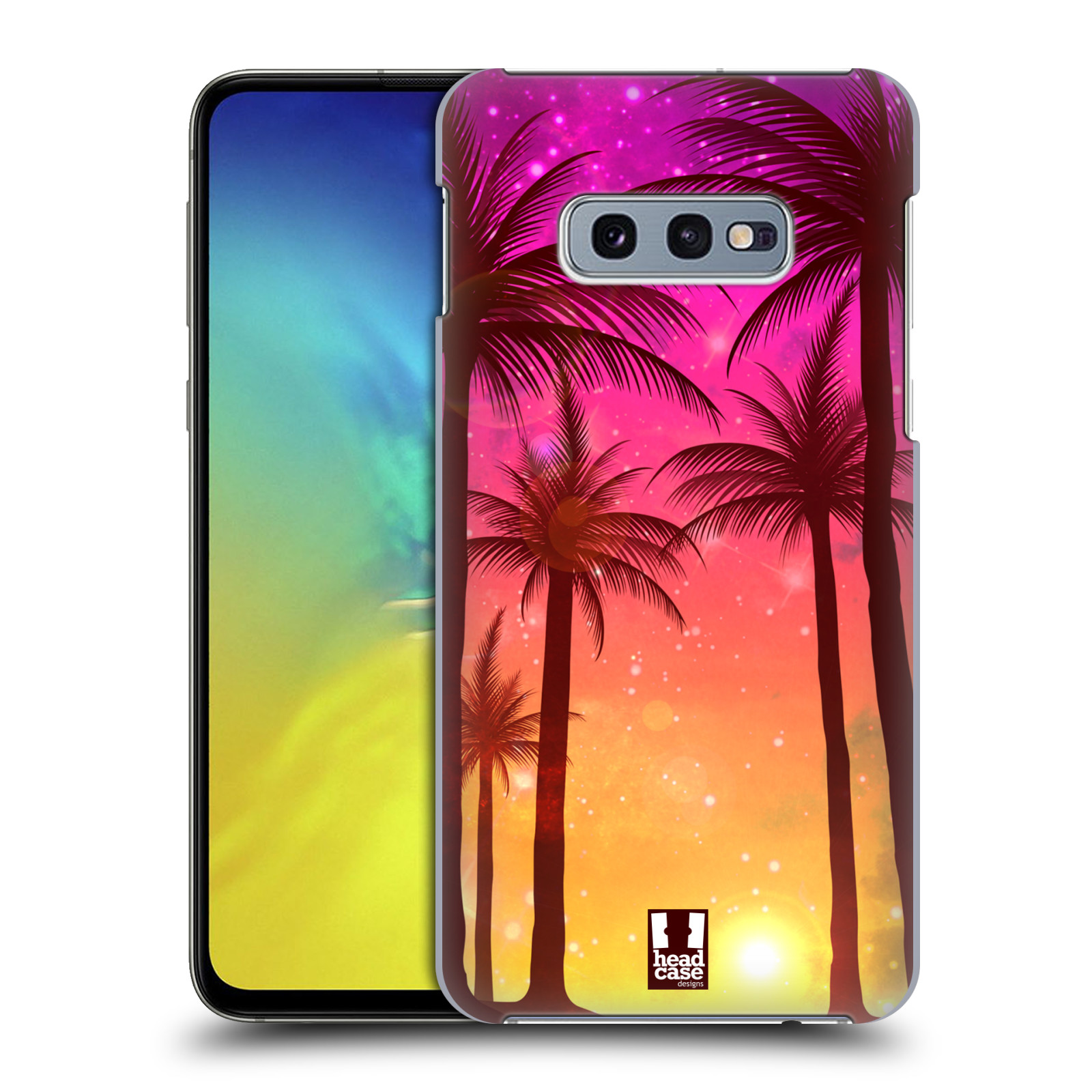 Pouzdro na mobil Samsung Galaxy S10e - HEAD CASE - vzor Kreslený motiv silueta moře a palmy RŮŽOVÁ