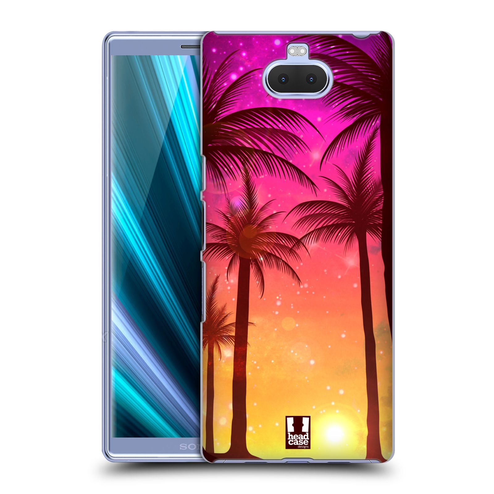 Pouzdro na mobil Sony Xperia 10 - Head Case - vzor Kreslený motiv silueta moře a palmy RŮŽOVÁ