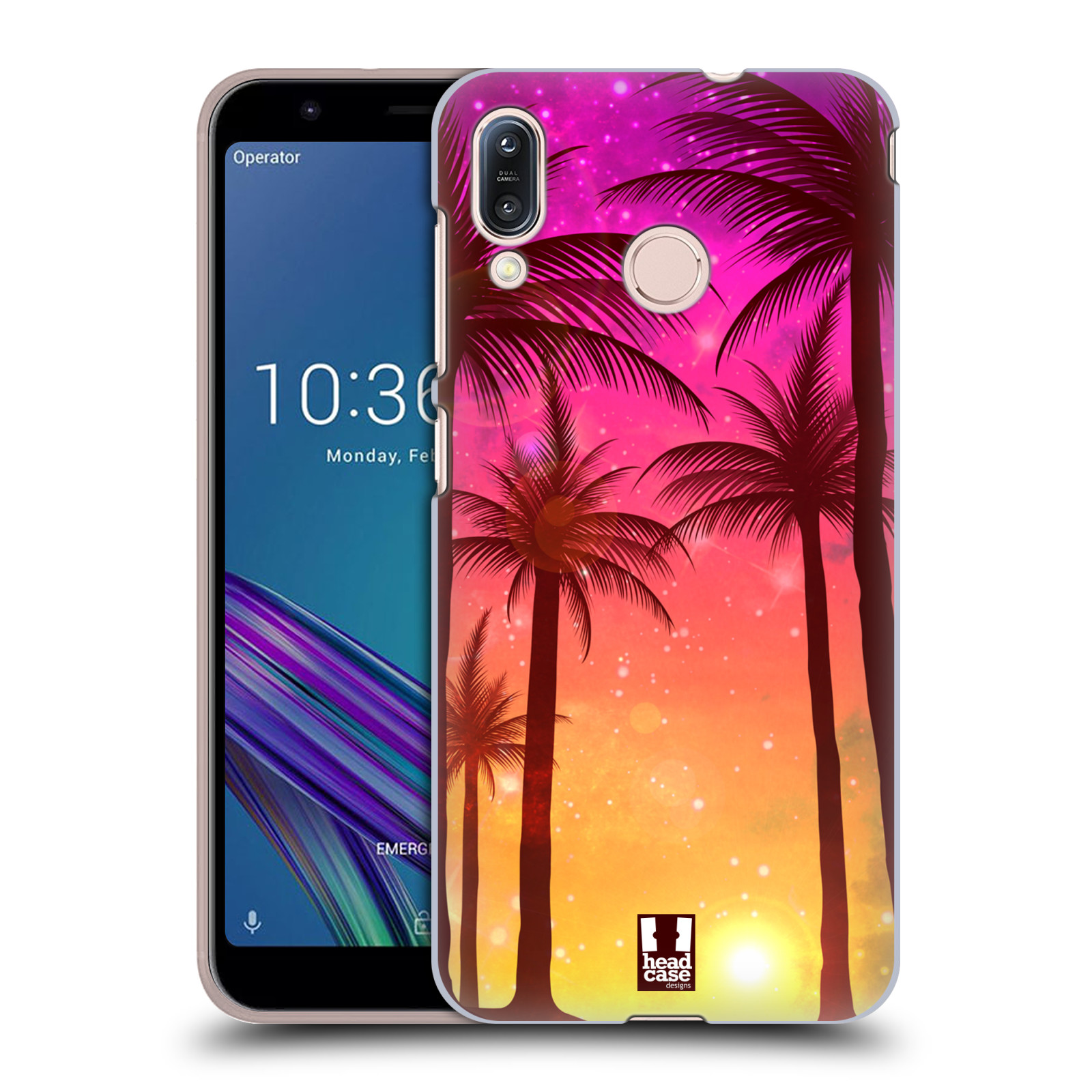 Pouzdro na mobil Asus Zenfone Max M1 (ZB555KL) - HEAD CASE - vzor Kreslený motiv silueta moře a palmy RŮŽOVÁ