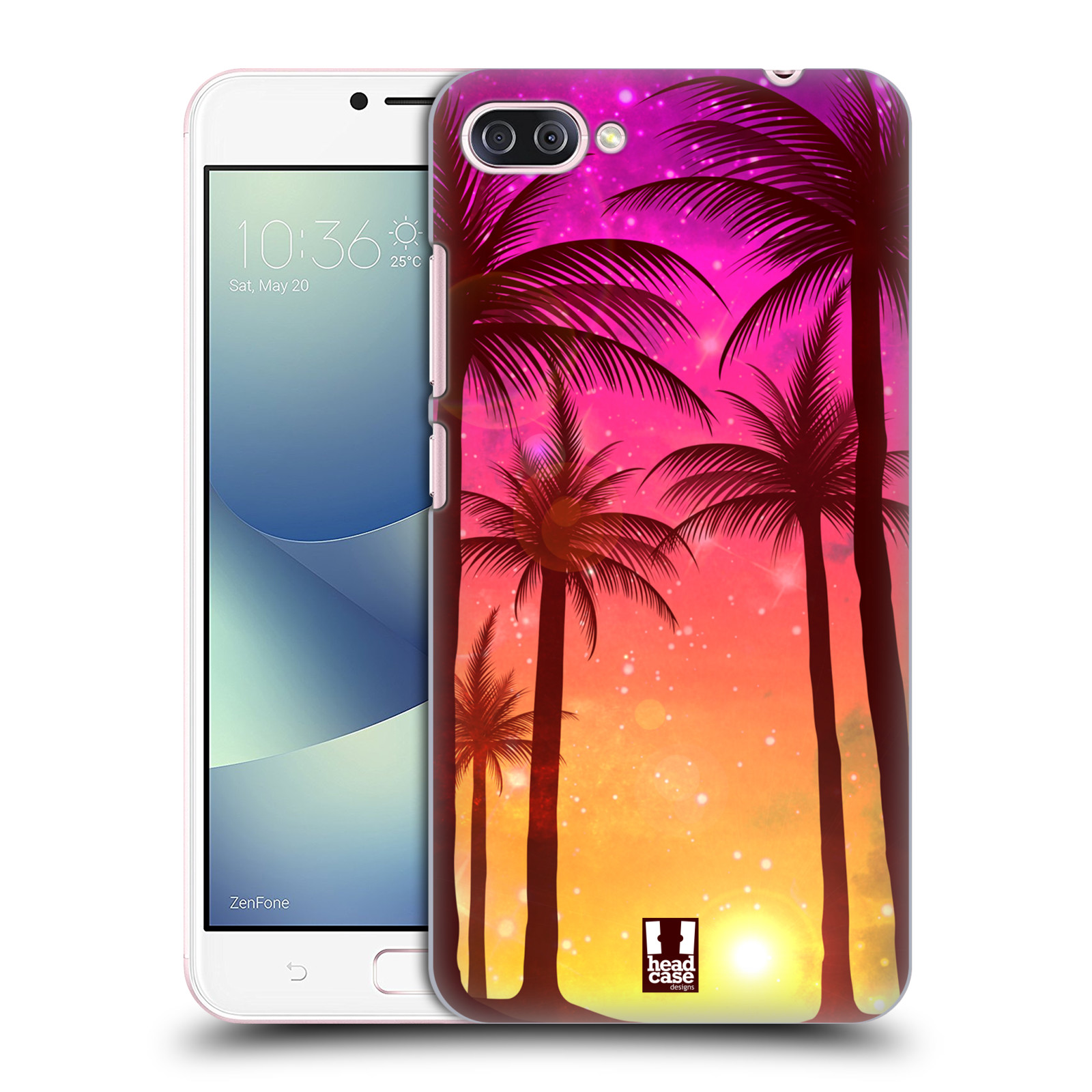 HEAD CASE plastový obal na mobil Asus Zenfone 4 MAX ZC554KL vzor Kreslený motiv silueta moře a palmy RŮŽOVÁ