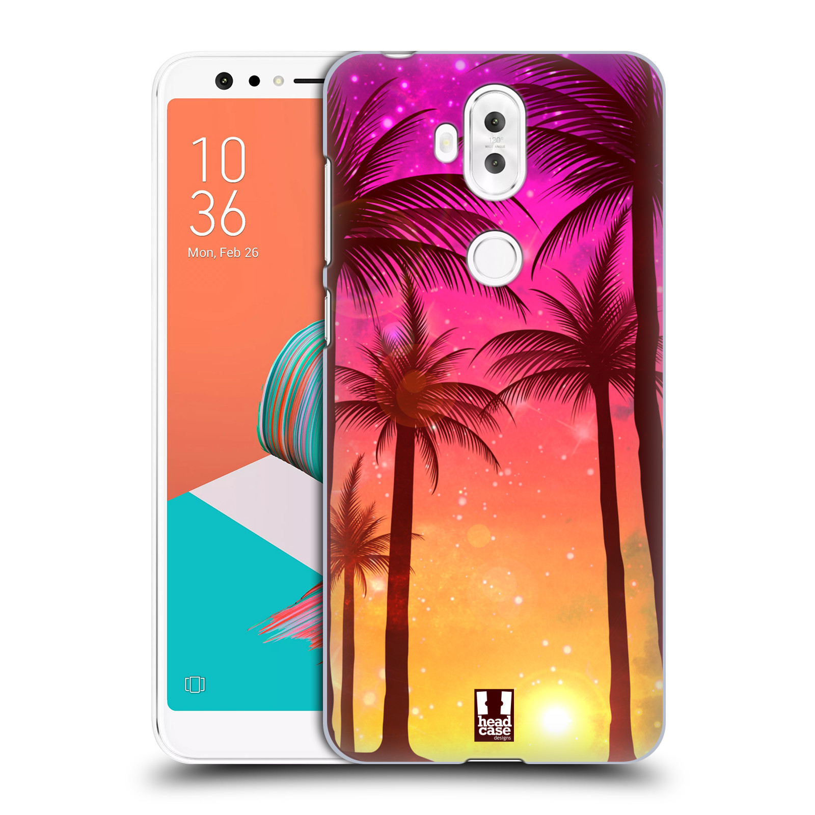 HEAD CASE plastový obal na mobil Asus Zenfone 5 LITE ZC600KL vzor Kreslený motiv silueta moře a palmy RŮŽOVÁ