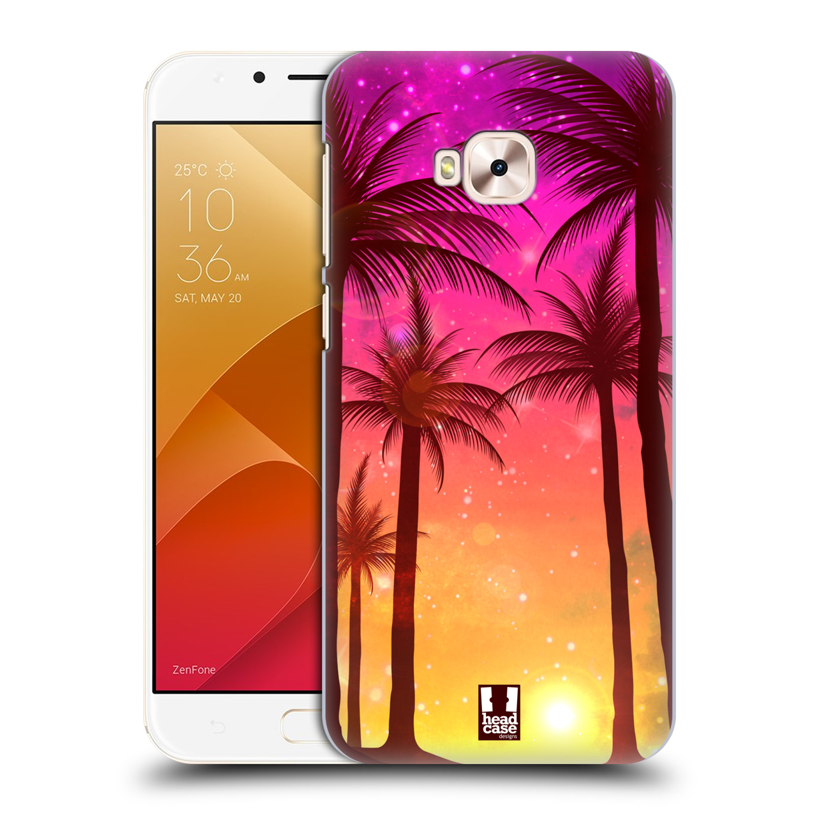 HEAD CASE plastový obal na mobil Asus Zenfone 4 Selfie Pro ZD552KL vzor Kreslený motiv silueta moře a palmy RŮŽOVÁ