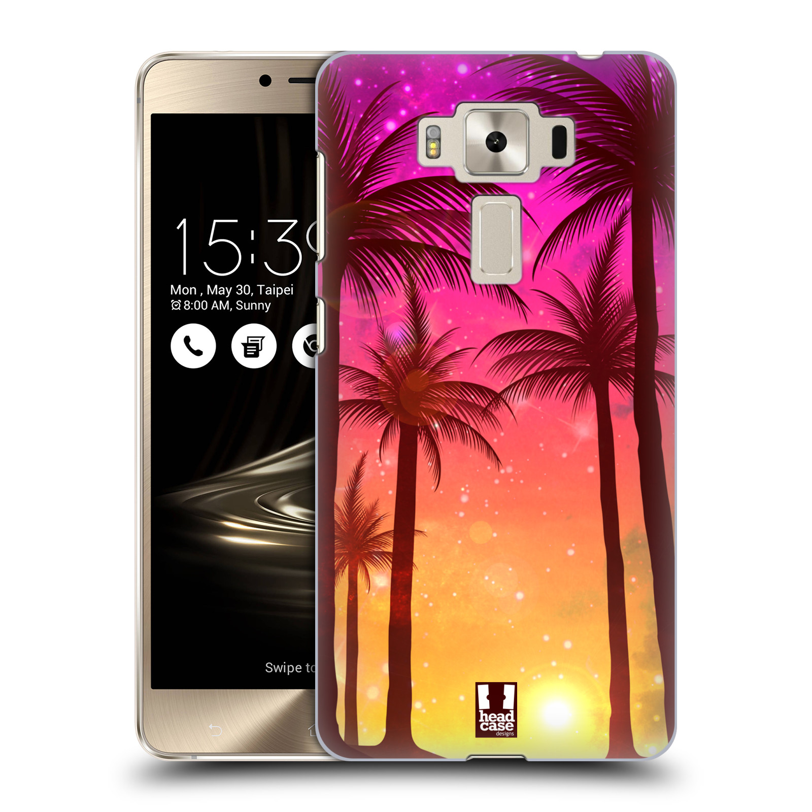 HEAD CASE plastový obal na mobil Asus Zenfone 3 DELUXE ZS550KL vzor Kreslený motiv silueta moře a palmy RŮŽOVÁ