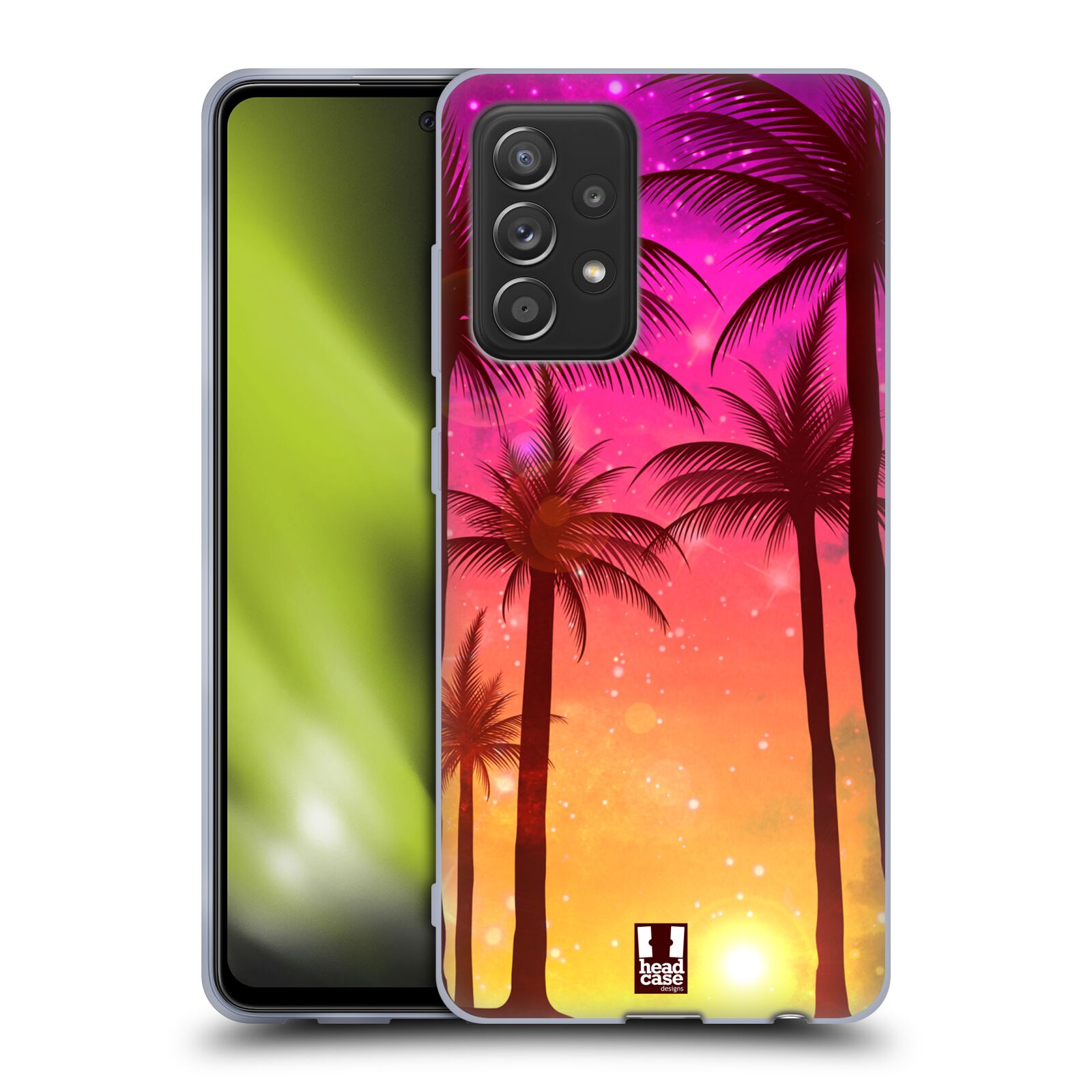 Plastový obal HEAD CASE na mobil Samsung Galaxy A52 / A52 5G / A52s 5G vzor Kreslený motiv silueta moře a palmy RŮŽOVÁ