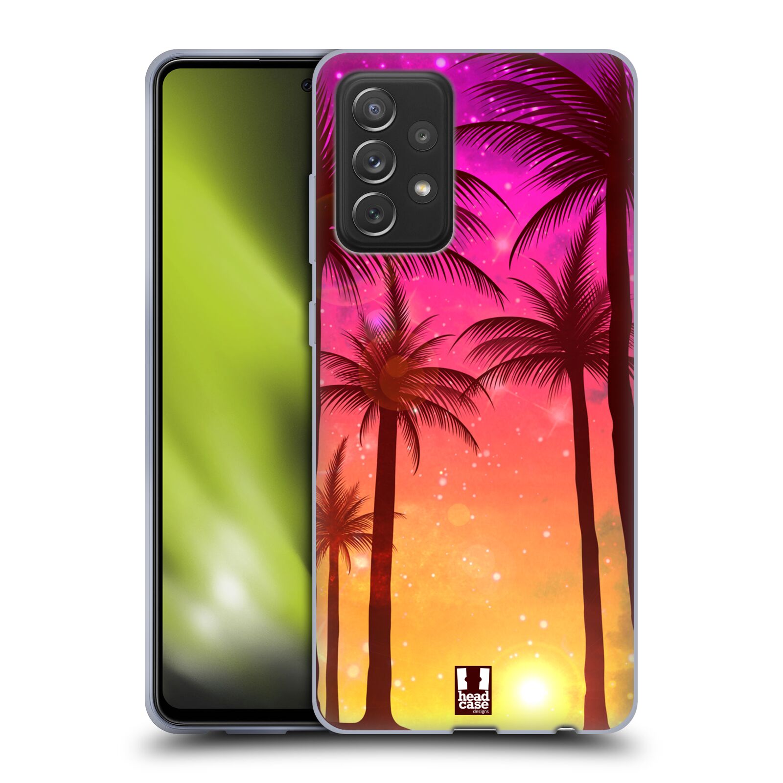 Plastový obal HEAD CASE na mobil Samsung Galaxy A72 / A72 5G vzor Kreslený motiv silueta moře a palmy RŮŽOVÁ