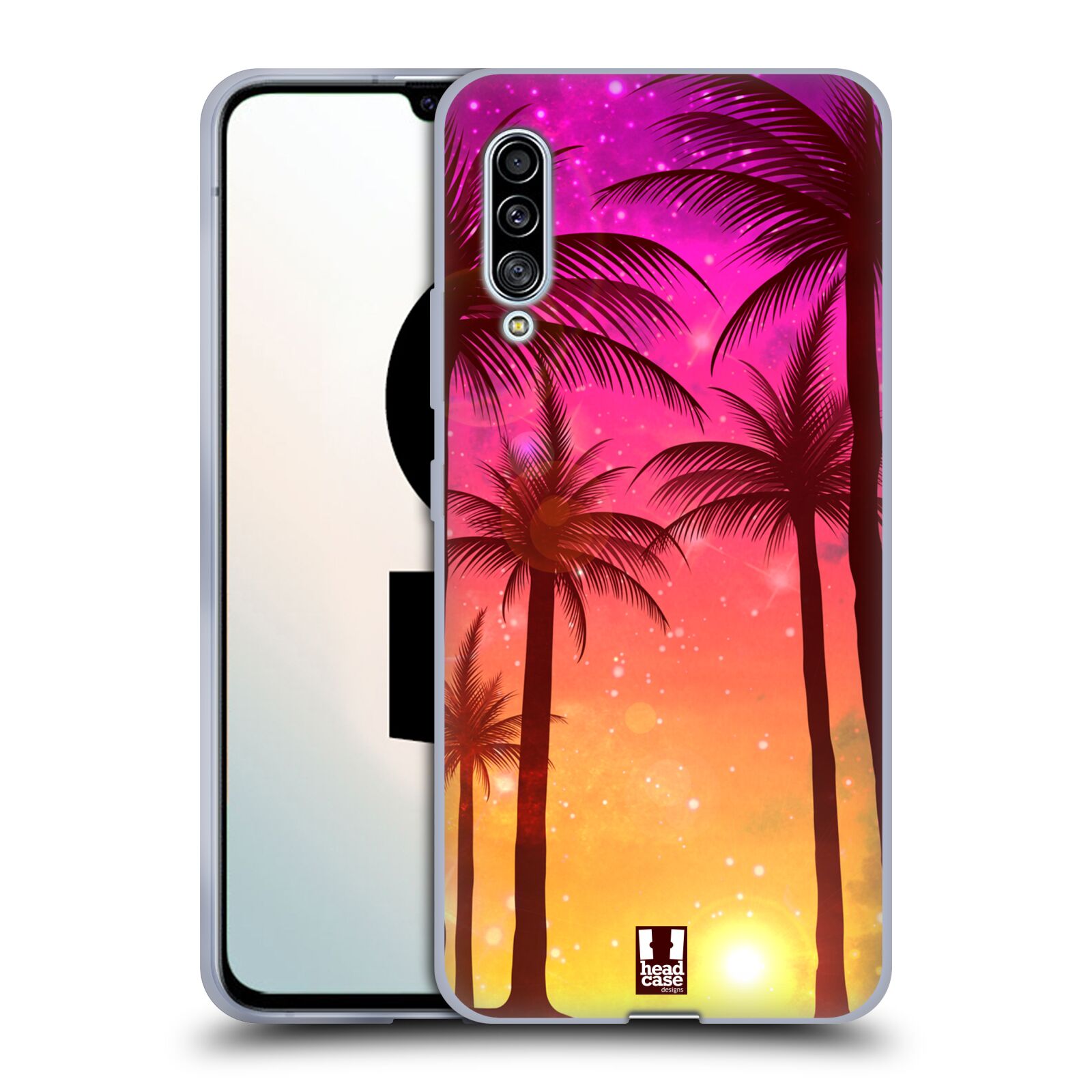Plastový obal HEAD CASE na mobil Samsung Galaxy A90 5G vzor Kreslený motiv silueta moře a palmy RŮŽOVÁ