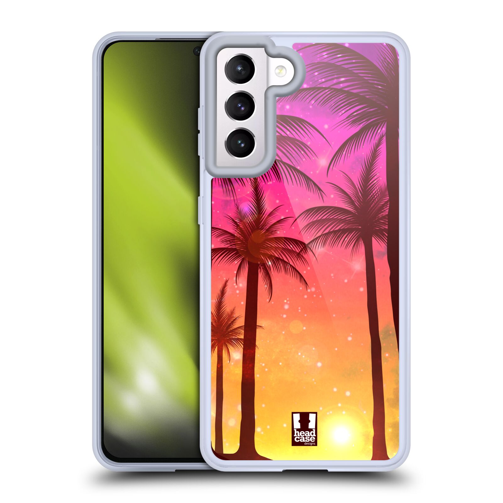 Plastový obal HEAD CASE na mobil Samsung Galaxy S21 5G vzor Kreslený motiv silueta moře a palmy RŮŽOVÁ