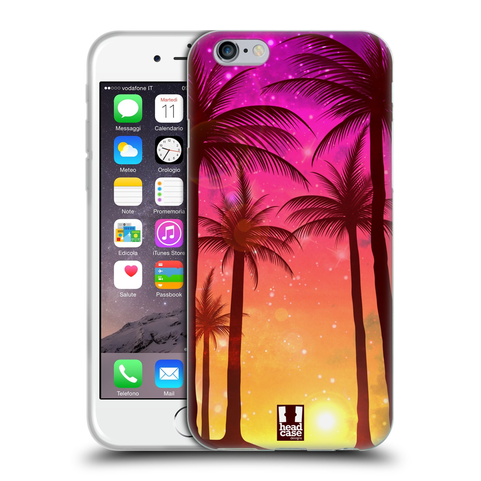 HEAD CASE silikonový obal na mobil Apple Iphone 6/6S vzor Kreslený motiv silueta moře a palmy RŮŽOVÁ