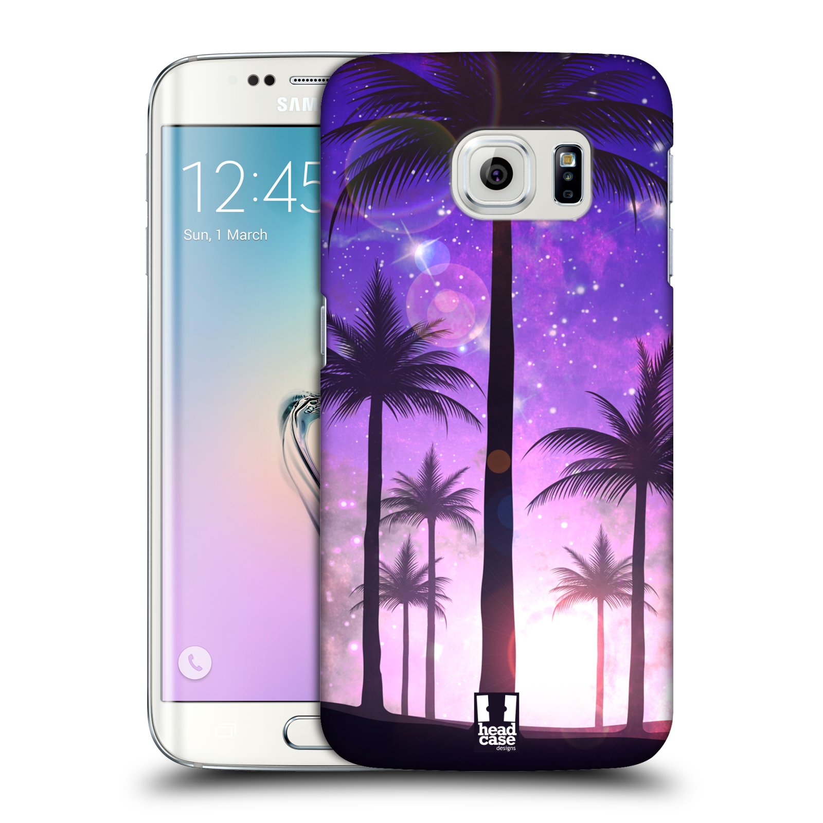 HEAD CASE plastový obal na mobil SAMSUNG Galaxy S6 EDGE (G9250, G925, G925F) vzor Kreslený motiv silueta moře a palmy FIALOVÁ