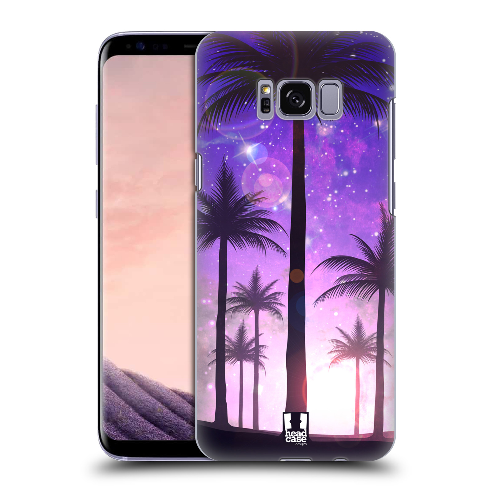 HEAD CASE plastový obal na mobil Samsung Galaxy S8 vzor Kreslený motiv silueta moře a palmy FIALOVÁ