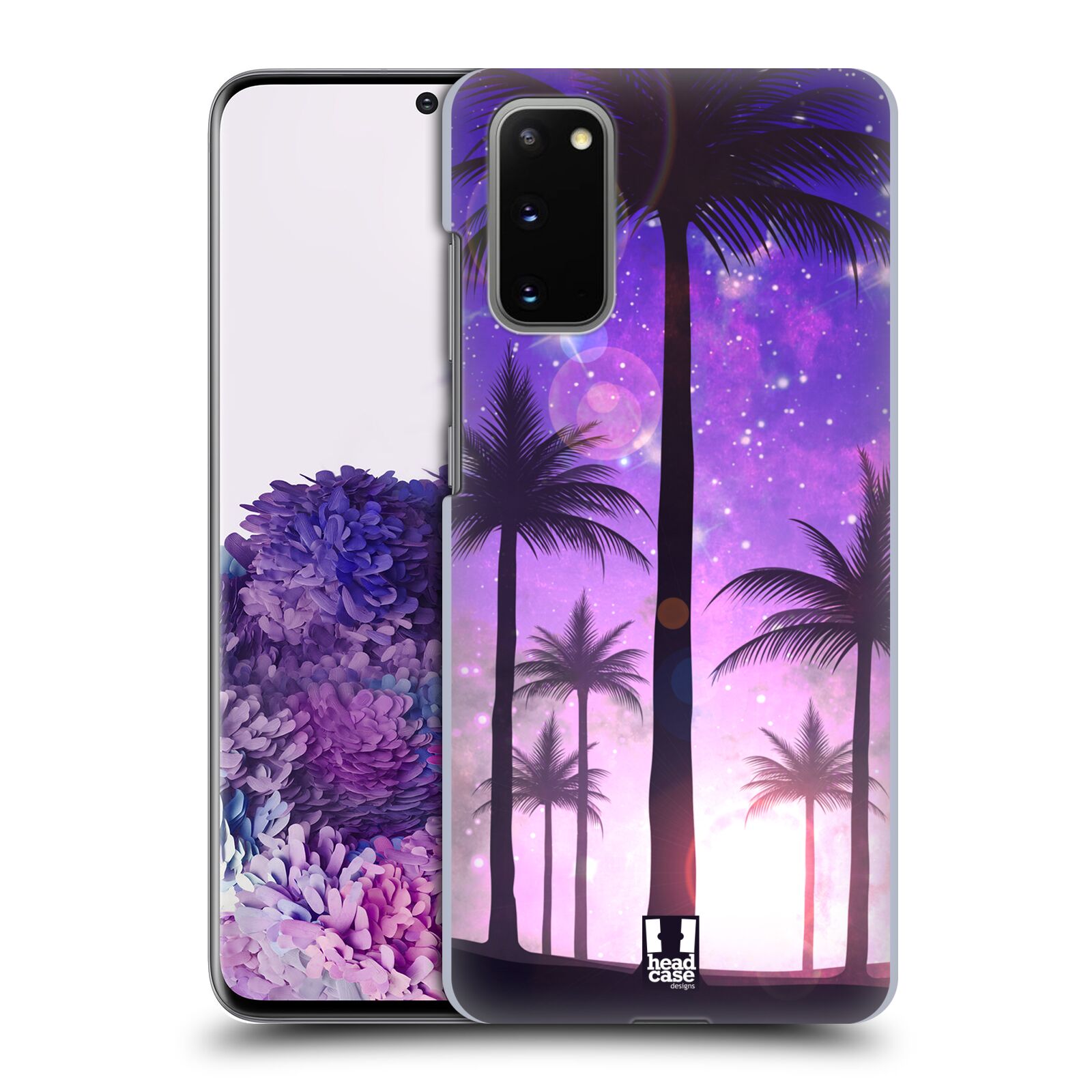 Pouzdro na mobil Samsung Galaxy S20 - HEAD CASE - vzor Kreslený motiv silueta moře a palmy FIALOVÁ