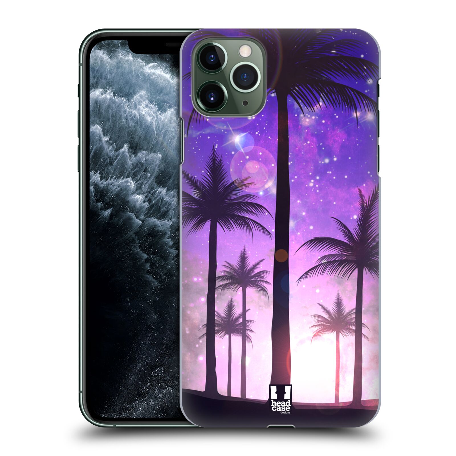 Pouzdro na mobil Apple Iphone 11 PRO MAX - HEAD CASE - vzor Kreslený motiv silueta moře a palmy FIALOVÁ