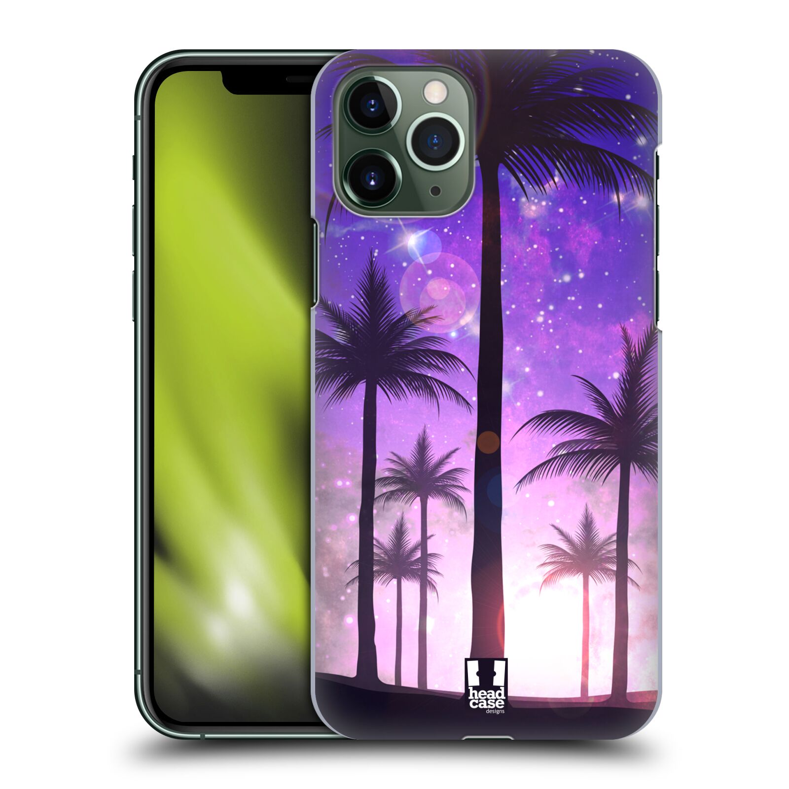 Pouzdro na mobil Apple Iphone 11 PRO - HEAD CASE - vzor Kreslený motiv silueta moře a palmy FIALOVÁ