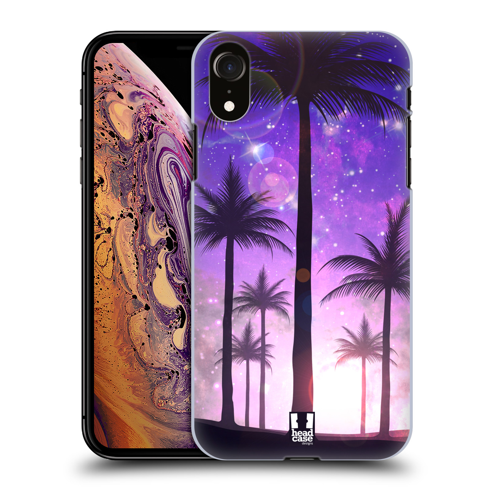 HEAD CASE plastový obal na mobil Apple Iphone XR vzor Kreslený motiv silueta moře a palmy FIALOVÁ