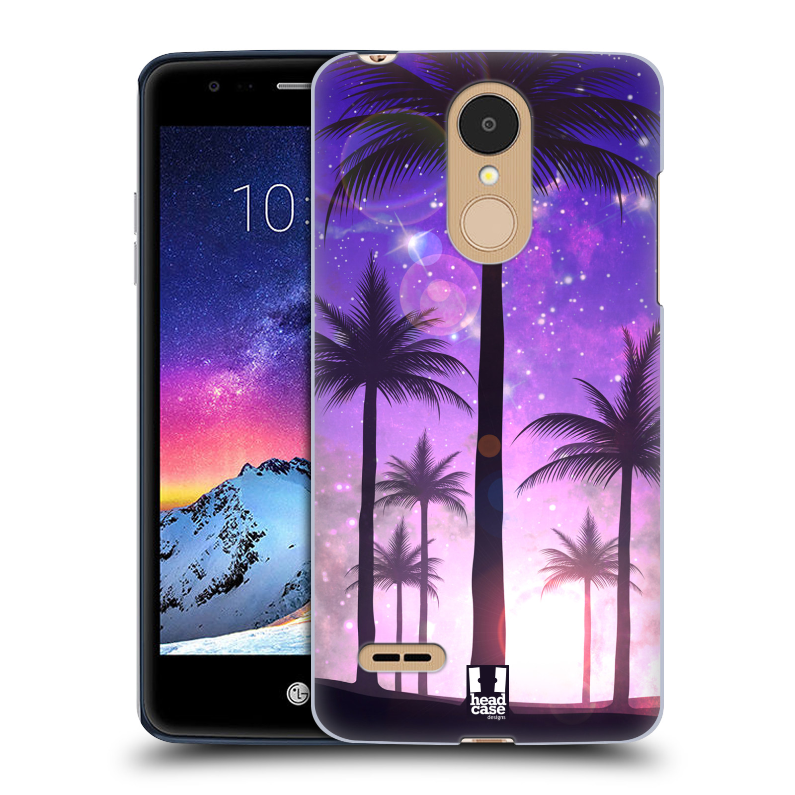 HEAD CASE plastový obal na mobil LG K9 / K8 2018 vzor Kreslený motiv silueta moře a palmy FIALOVÁ